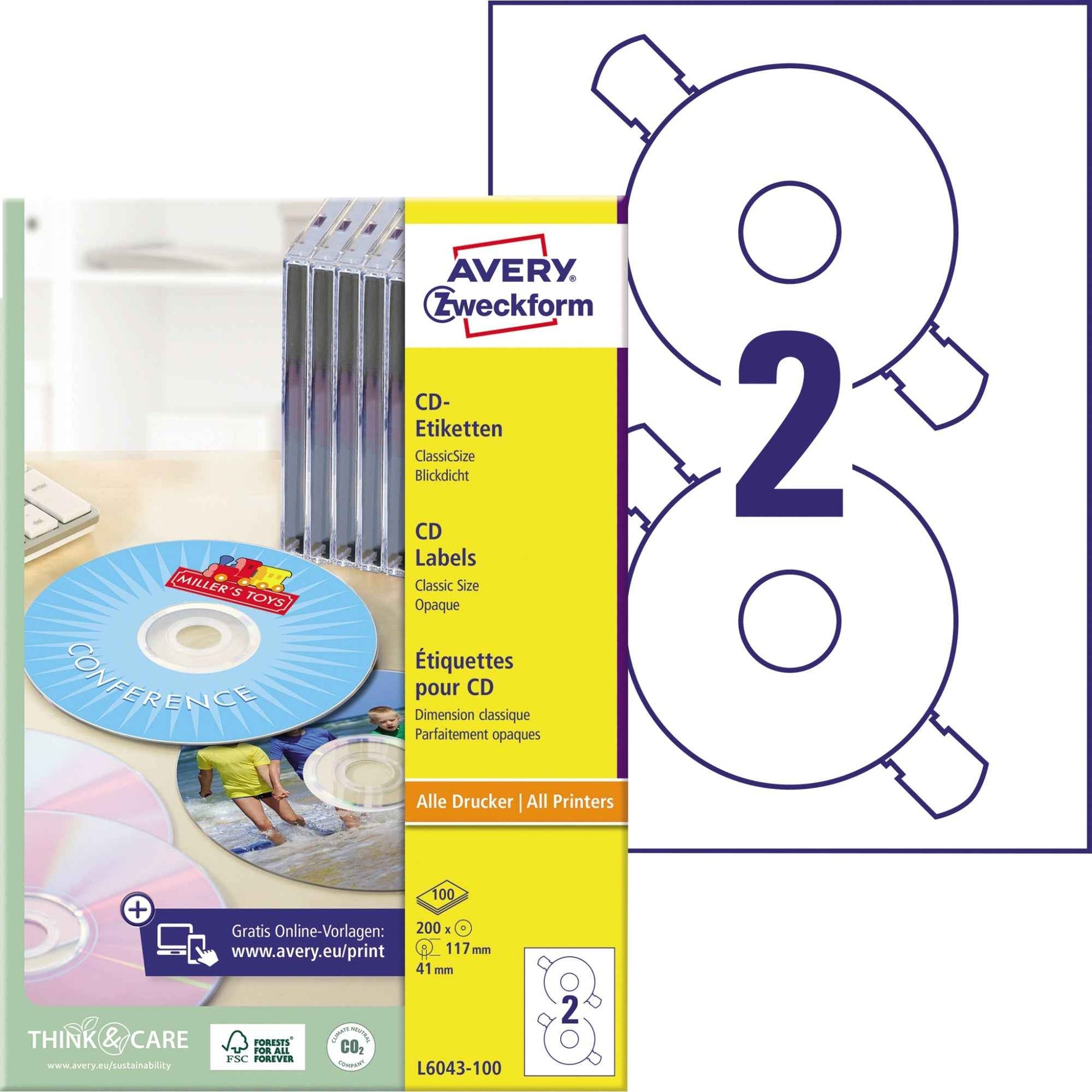 Avery Zweckform CD/DVD Etikett 117 mm 100 Bl./Pack.