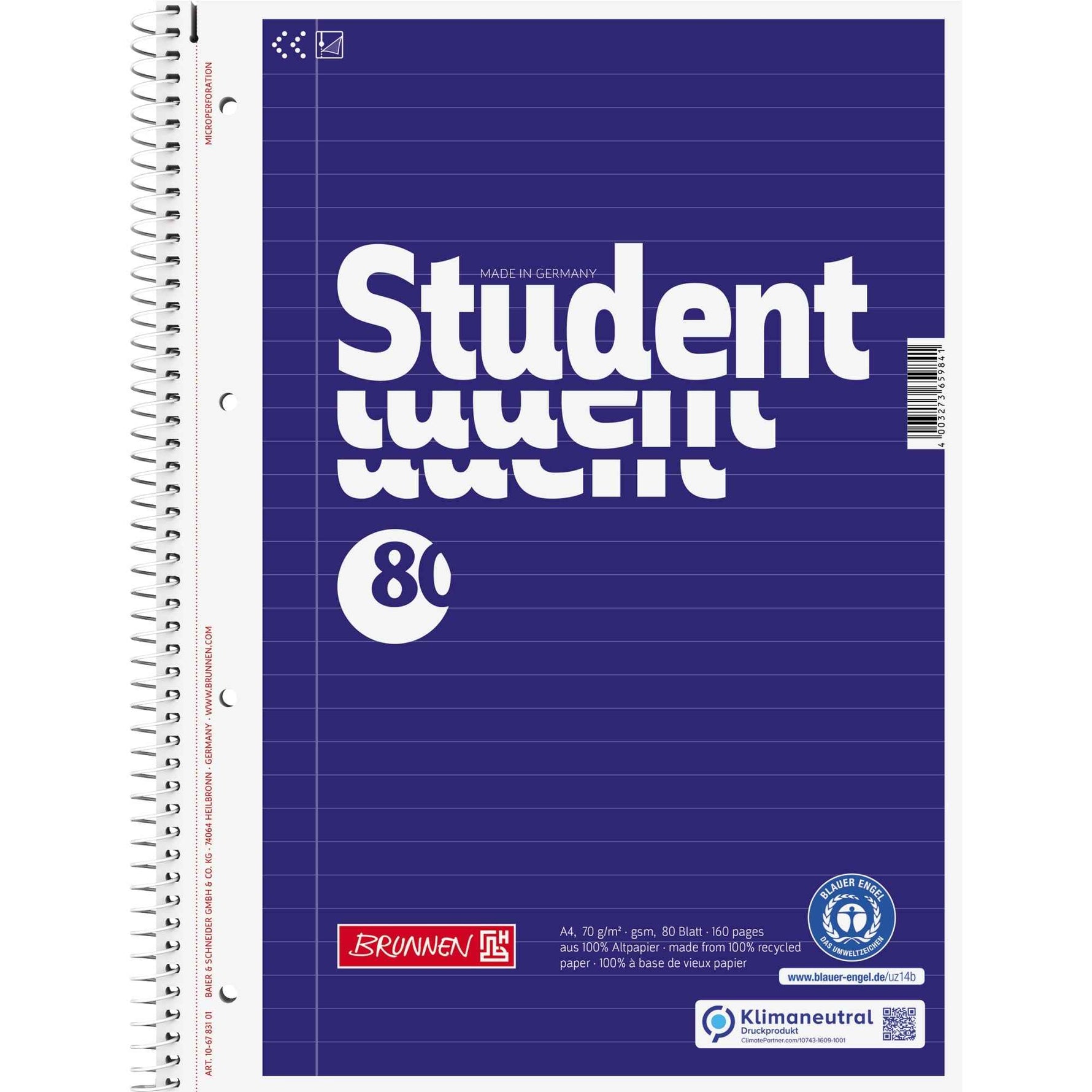BRUNNEN Collegeblock Student Recycling DIN A4 liniert