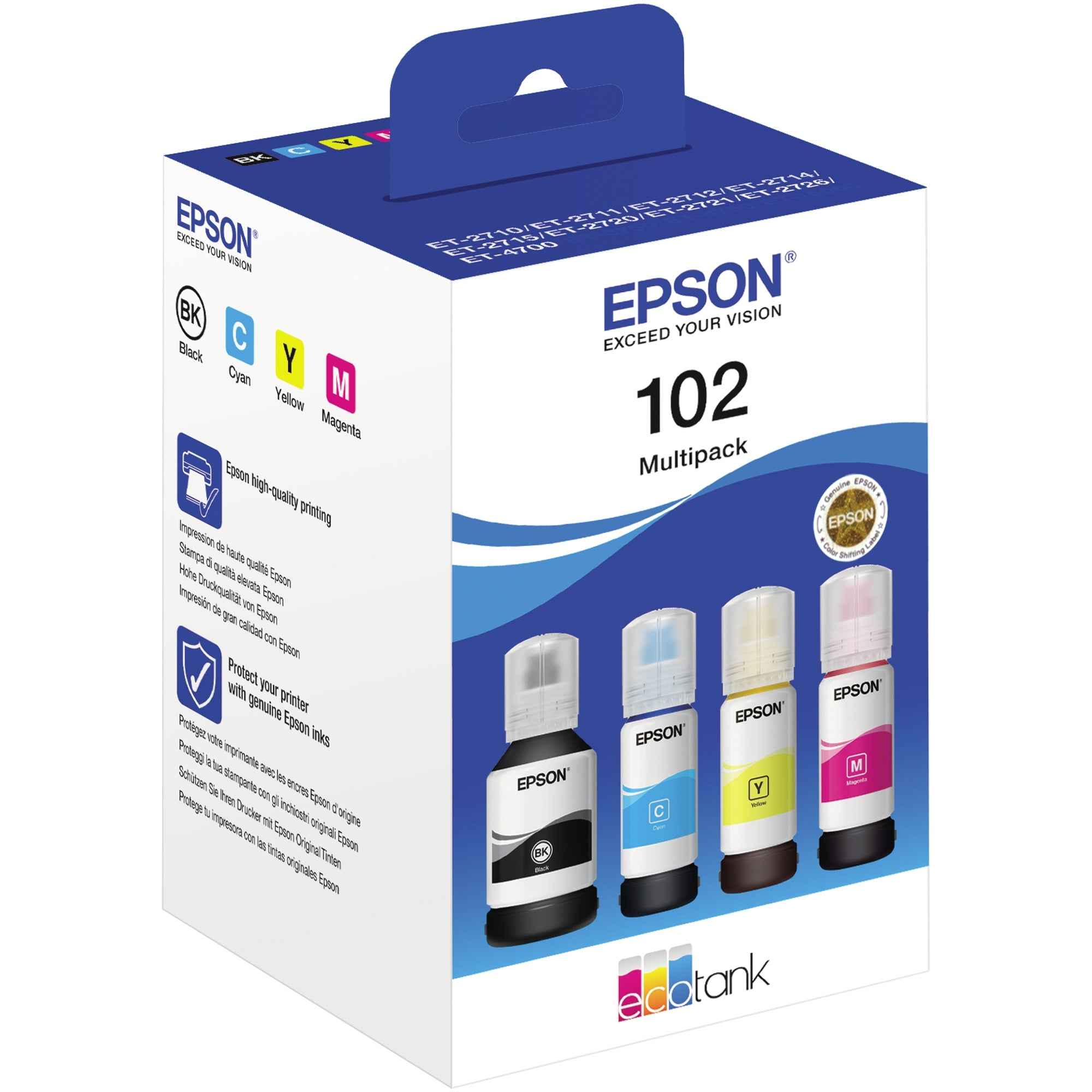 Epson Nachfülltinte Tintenstrahldrucker 102 schwarz, cyan, magenta, gelb