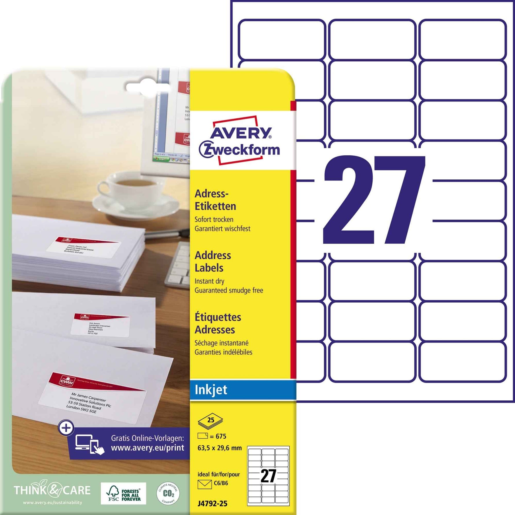 Avery Zweckform Adressetikett 63,5 x 29,6 mm (B x H)