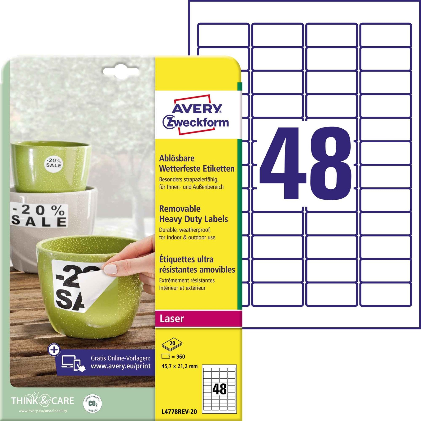 Avery Zweckform Folienetikett 45,7 x 21,2 mm (B x H)