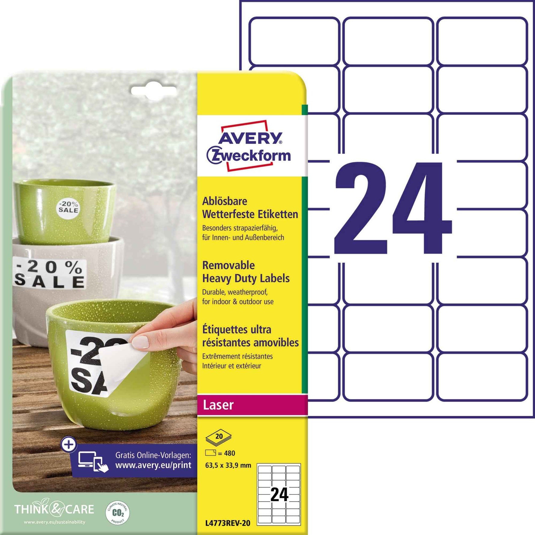 Avery Zweckform Folienetikett 63,5 x 33,9 mm (B x H)