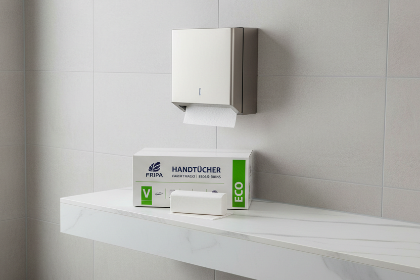 Fripa Papierhandtücher ECO – 2-lagig, Weiß, Z/Z-Falz (V-Falz) - Wiepa Bürofachpartner