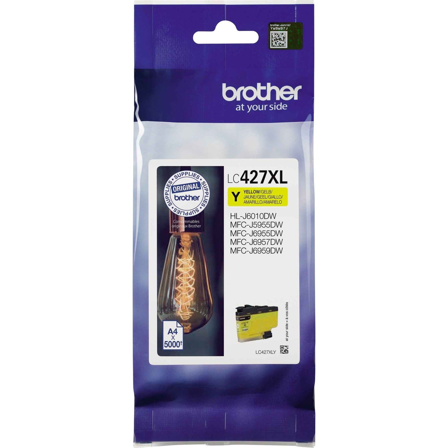 Brother Tintenpatrone LC-427XLY Gelb, langlebige Tintenpatrone für Brother Drucker, mit gelber Tinte für lebendige Drucke