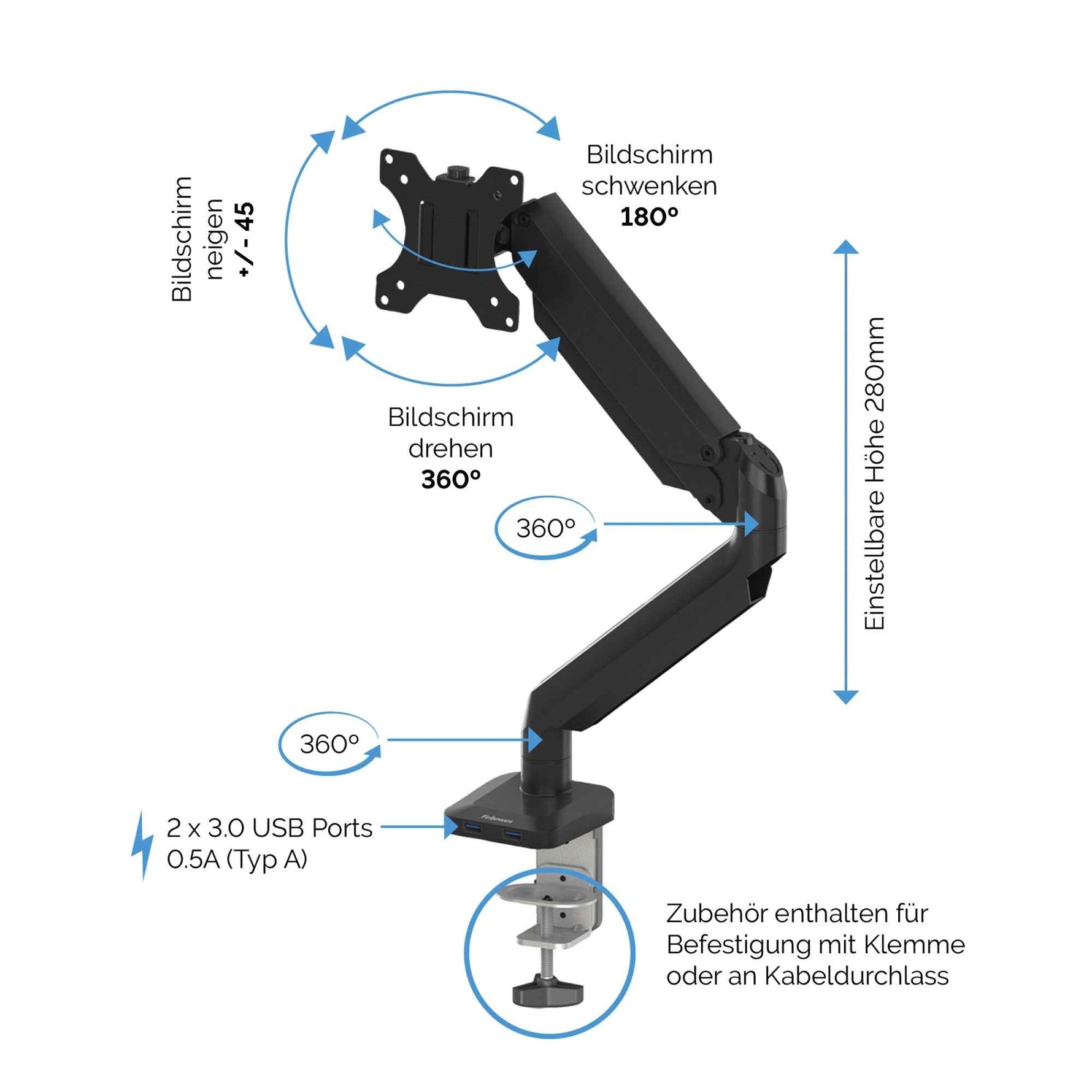 Fellowes® Monitorschwenkarm Platinum Series 1 Arm