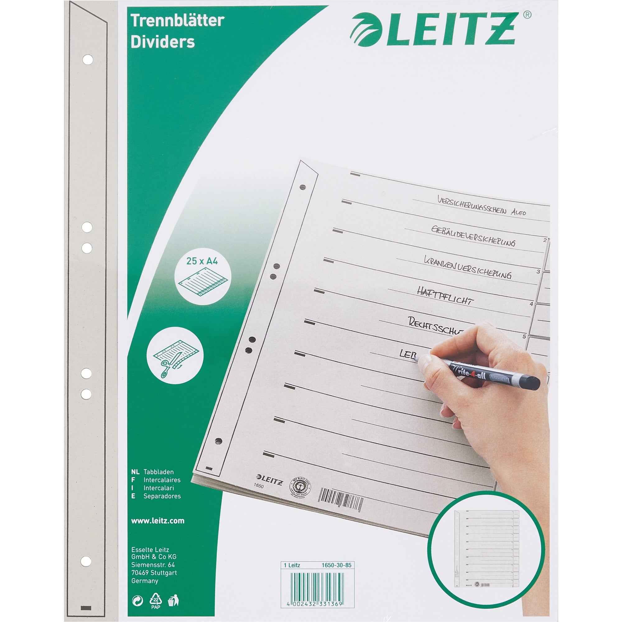 Leitz Trennblatt hinterklebt 25 St./Pack.