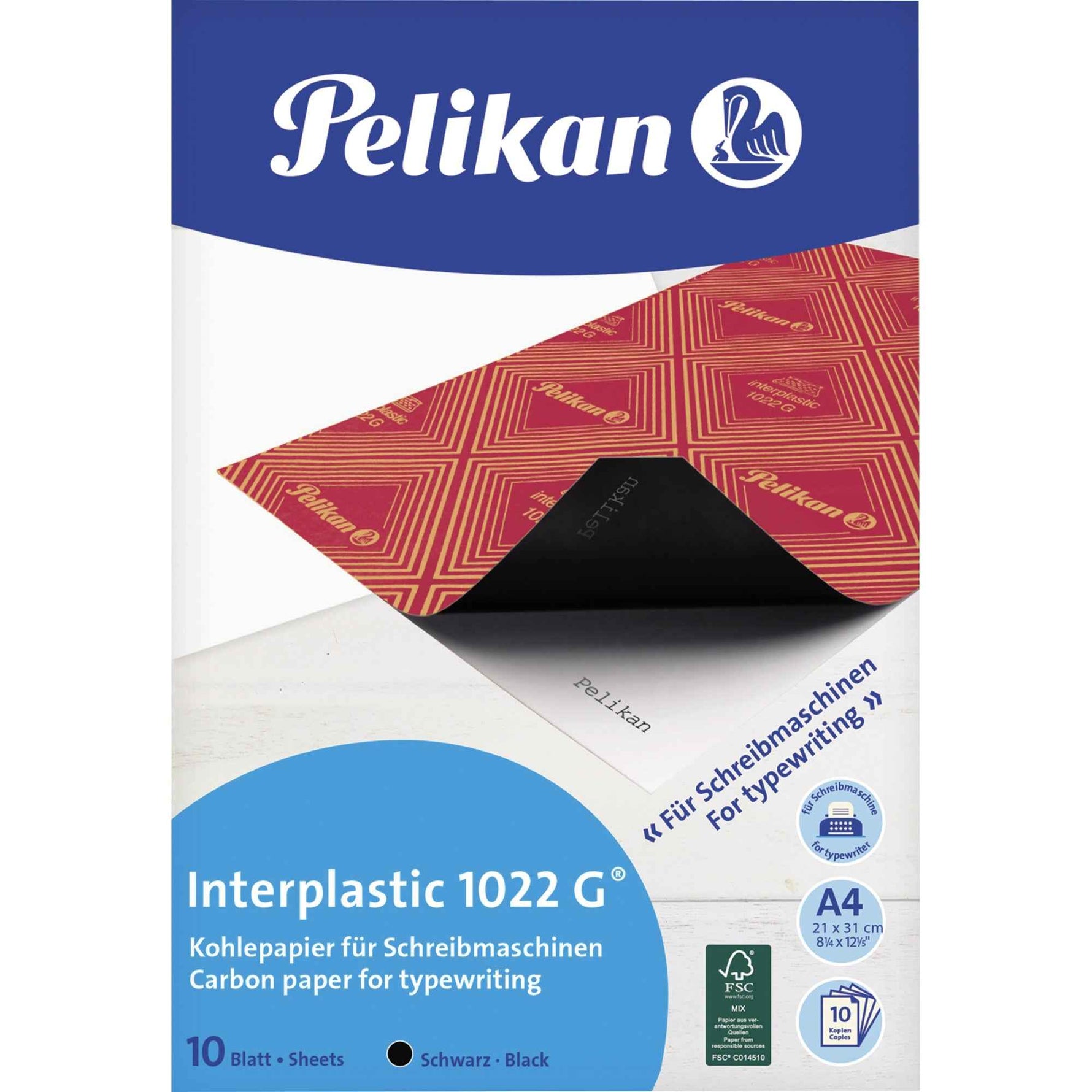 Pelikan Kohlepapier Interplastic 1022G, schwarzes Kohlepapier mit geprägter Oberfläche, zum Übertragen von Zeichnungen und Skizzen.
