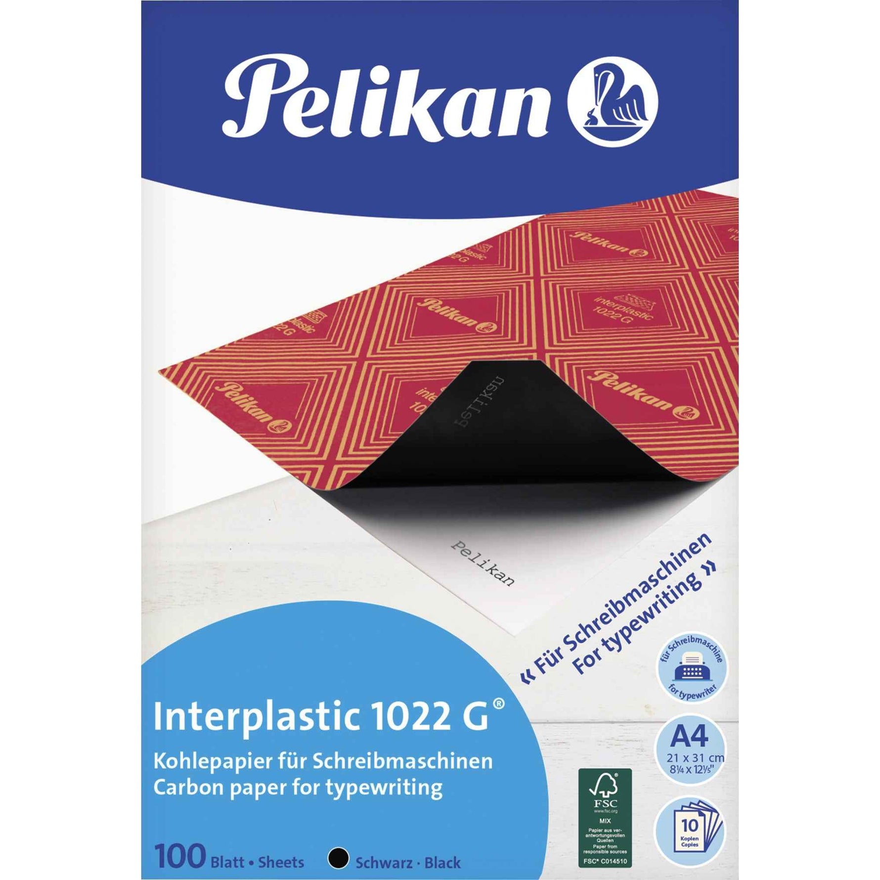 Pelikan Kohlepapier Interplastic 1022G, schwarzes Kohlepapier zum Übertragen von Skizzen und Designs, flache Oberfläche.