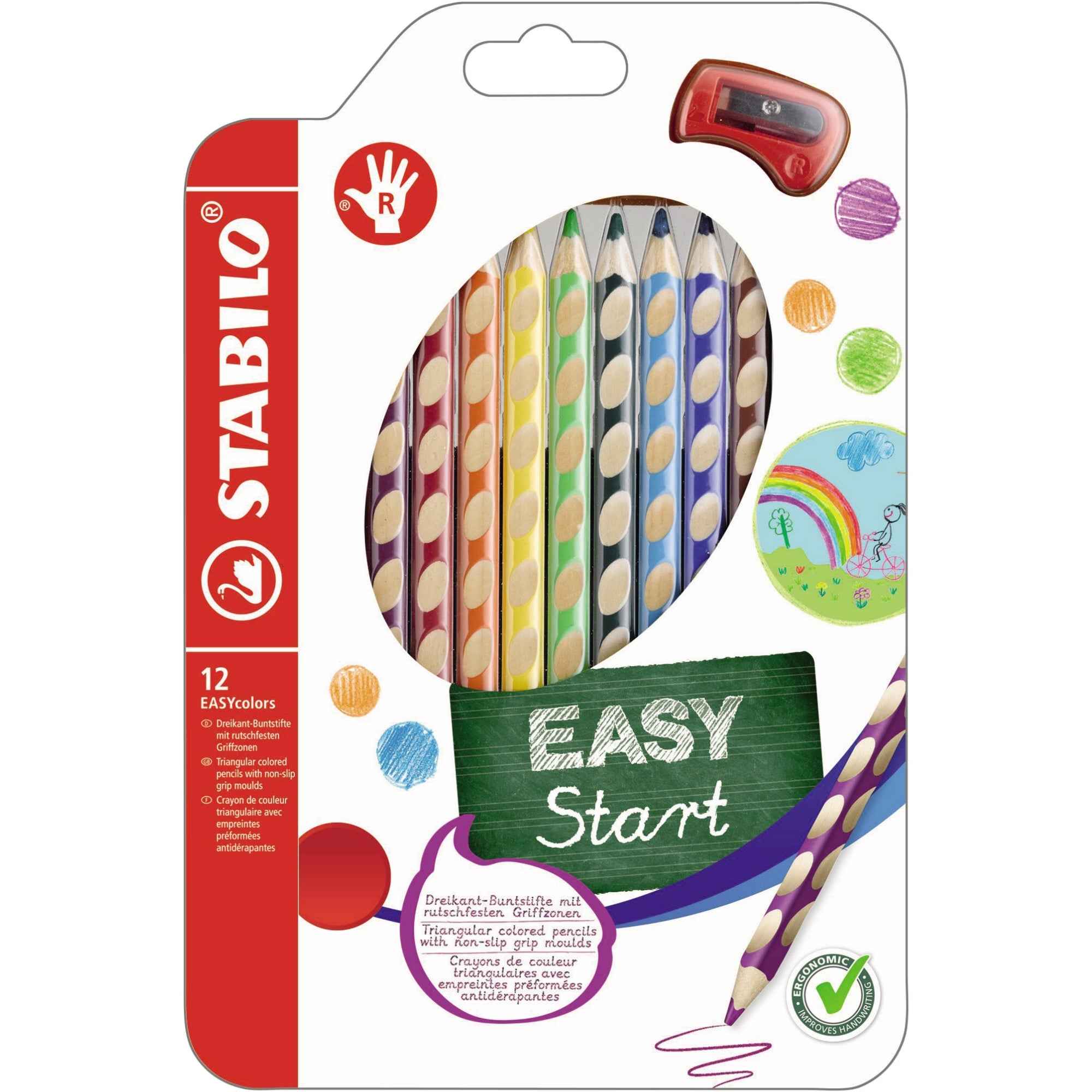 STABILO® Buntstift EASYcolors Rechtshänder inkl. Spitzer 12 St./Pack.