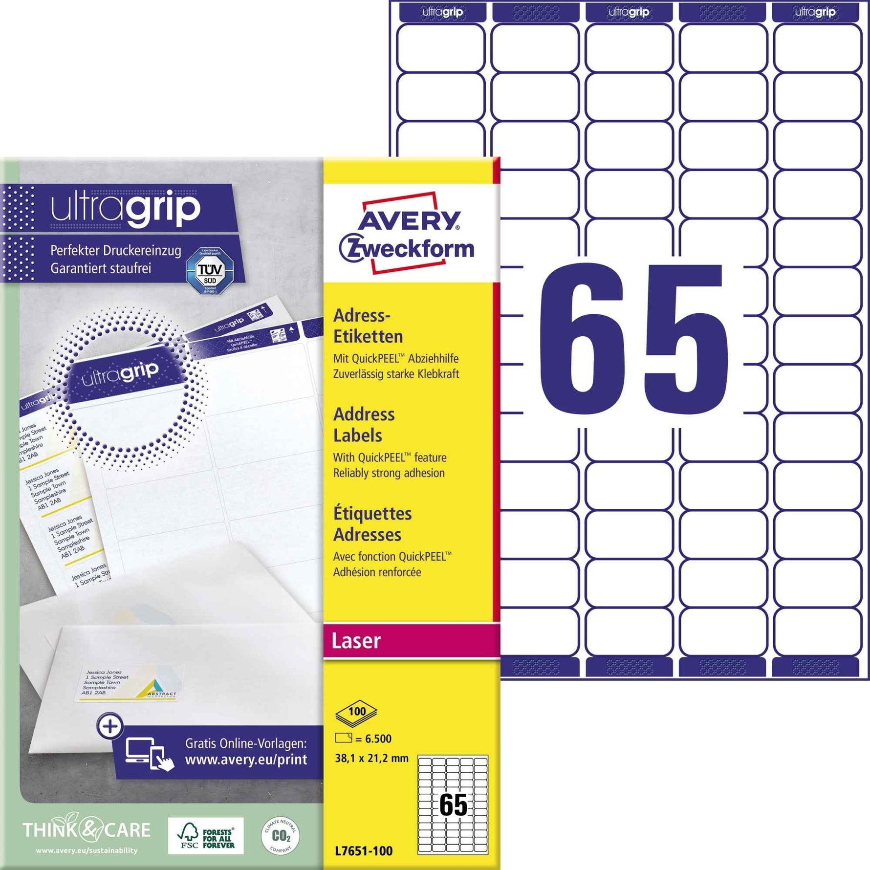 Avery Zweckform Adressetikett ultragrip 38,1 x 21,2 mm (B x H)