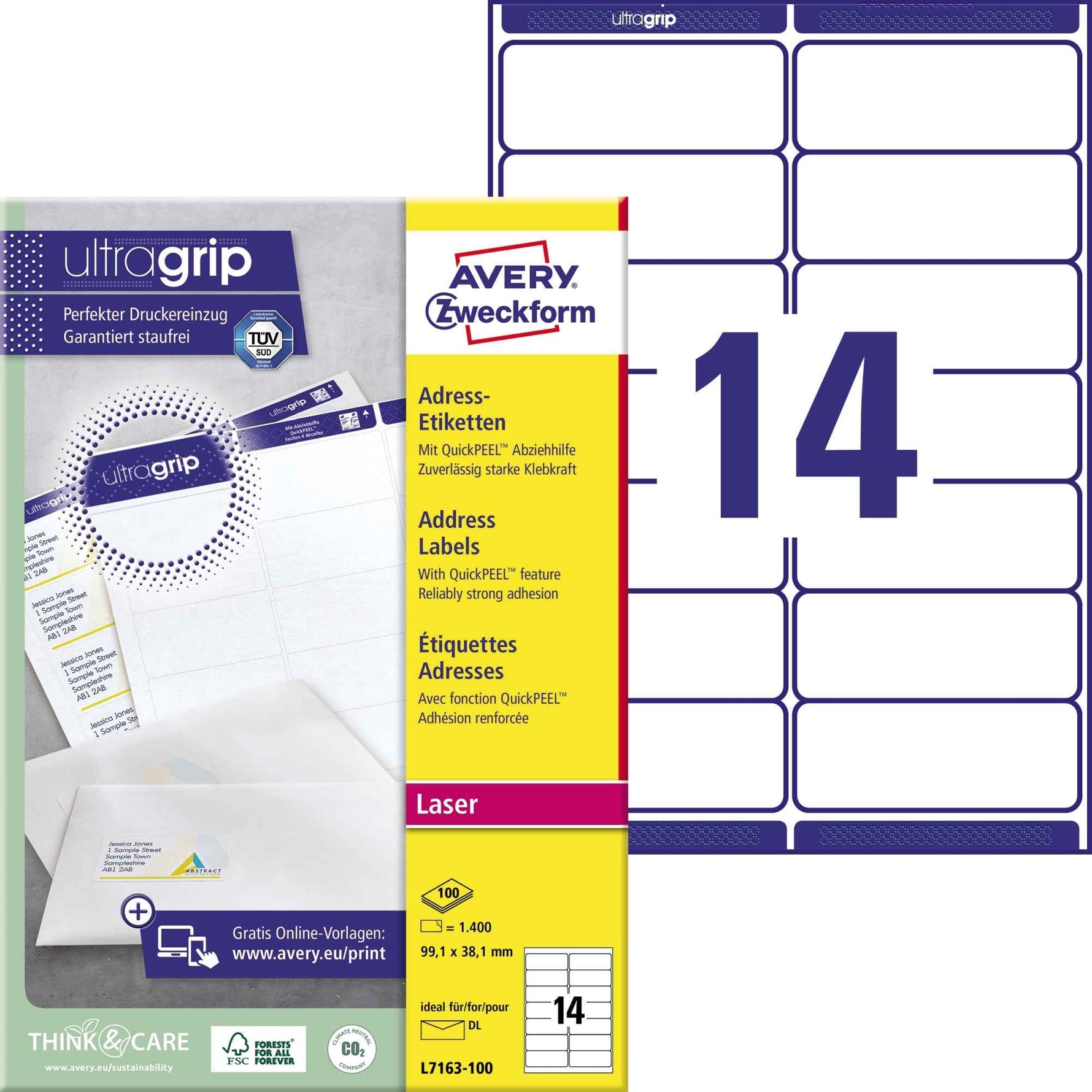 Avery Zweckform Adressetikett ultragrip 99,1 x 38,1 mm (B x H)