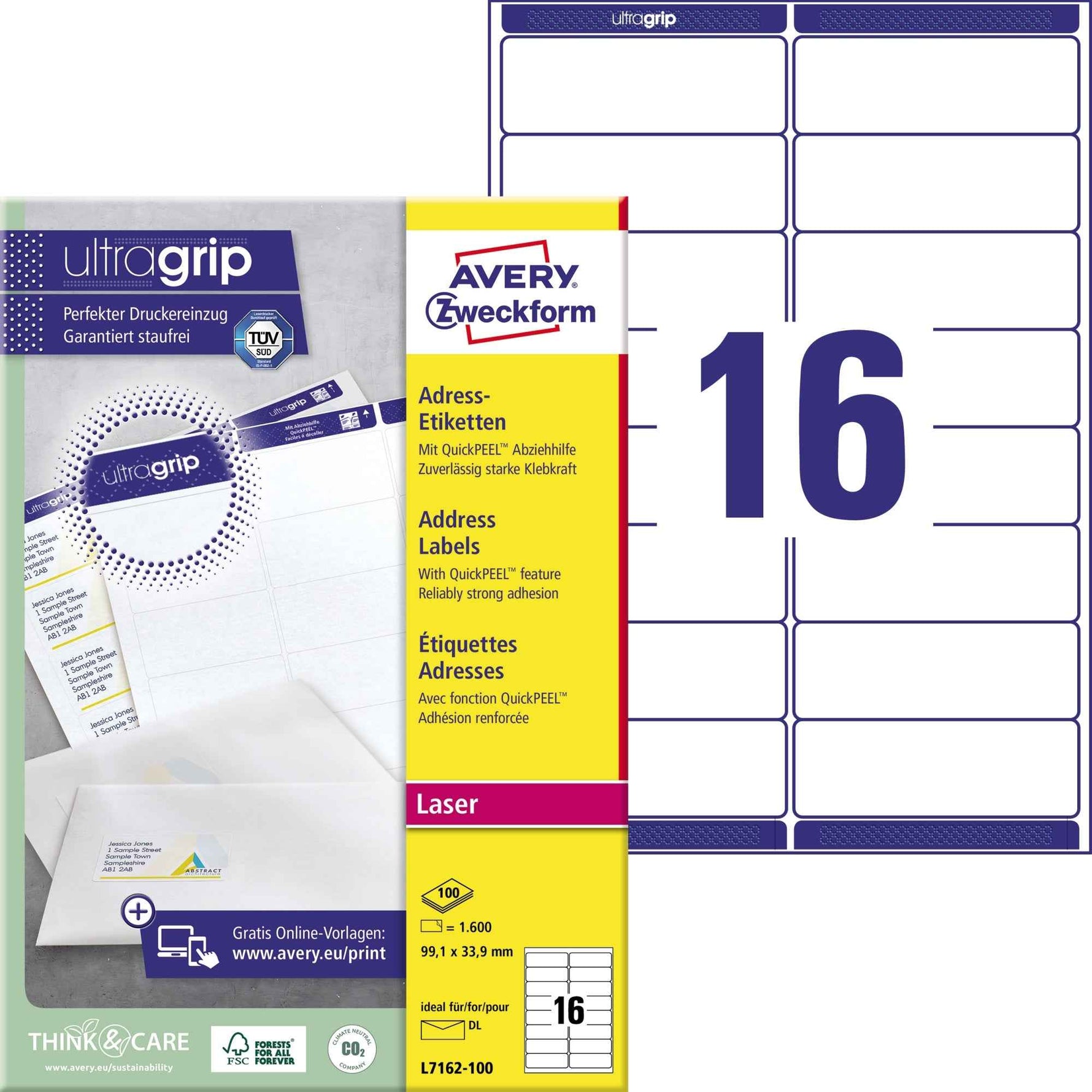 Avery Zweckform Adressetikett ultragrip 99,1 x 33,9 mm (B x H)