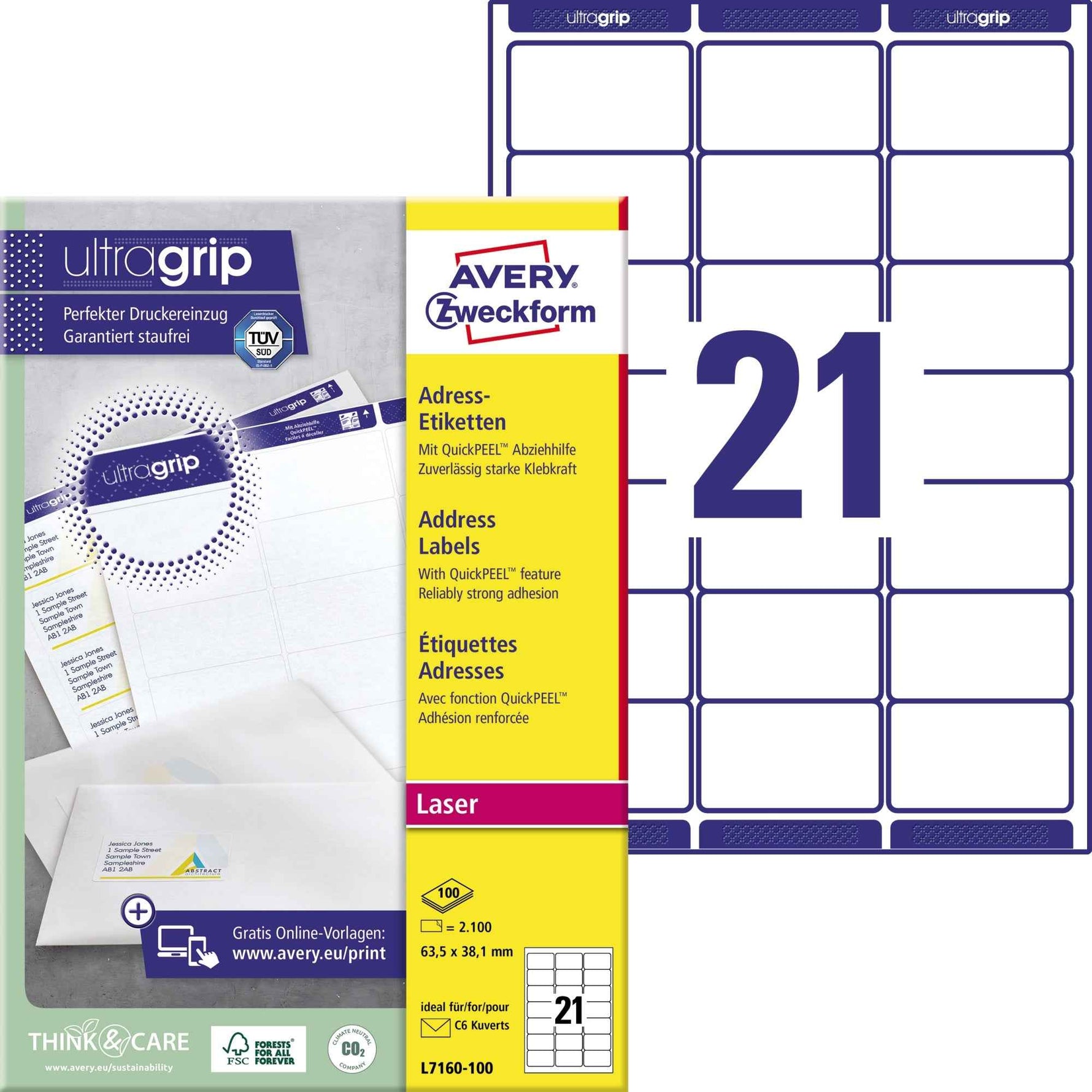 Avery Zweckform Adressetikett ultragrip 63,5 x 38,1 mm (B x H)