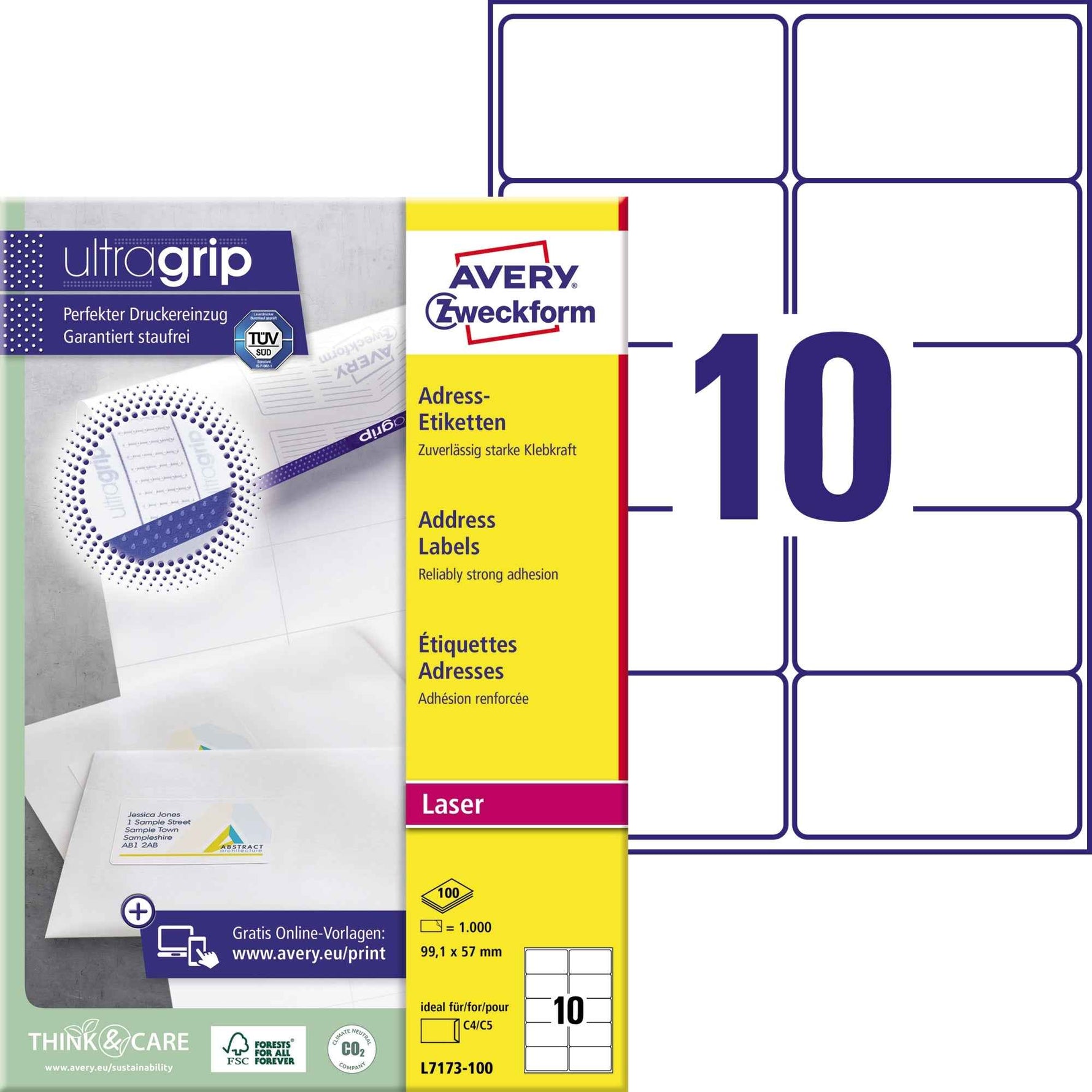 Avery Zweckform Adressetikett ultragrip 99,1 x 57 mm (B x H)