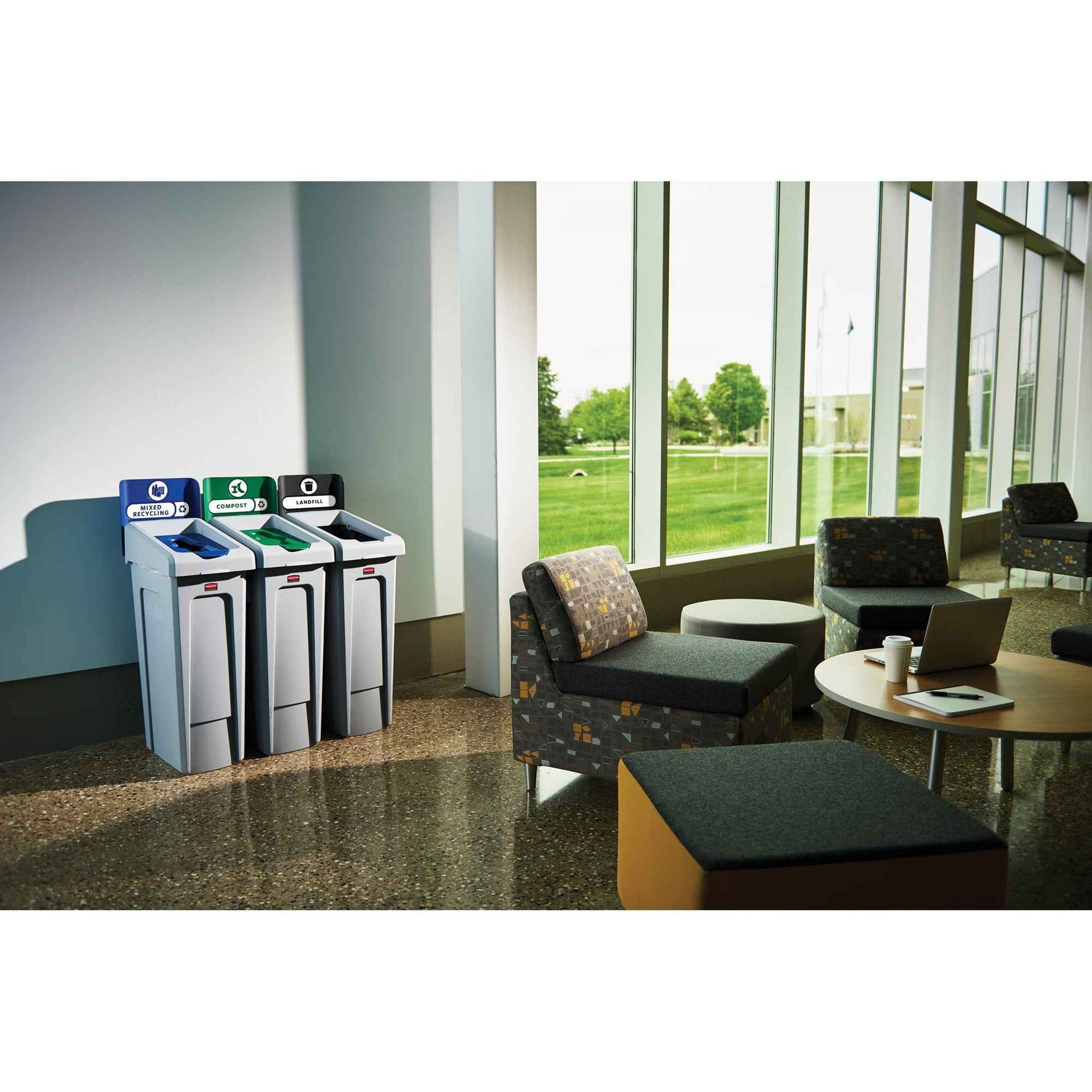 Rubbermaid Abfallsammelsystem SLIM JIM® RECYCLING 3 Sortierfächer schwarz, blau, grün