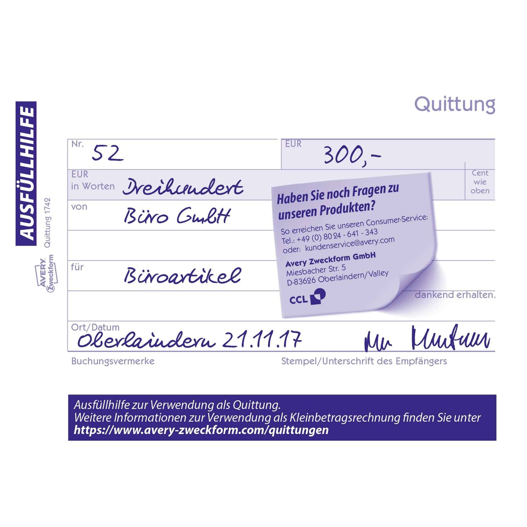 Avery Zweckform Quittung 1742