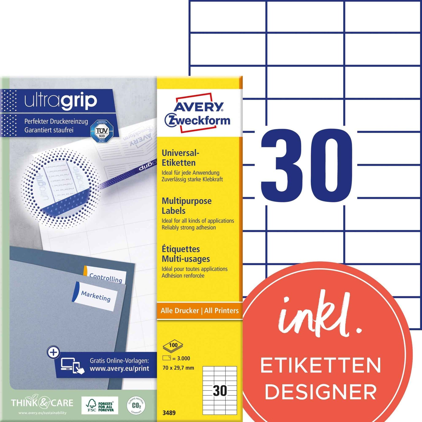 Avery Zweckform Universaletikett ultragrip 70 x 29,7 mm (B x H)