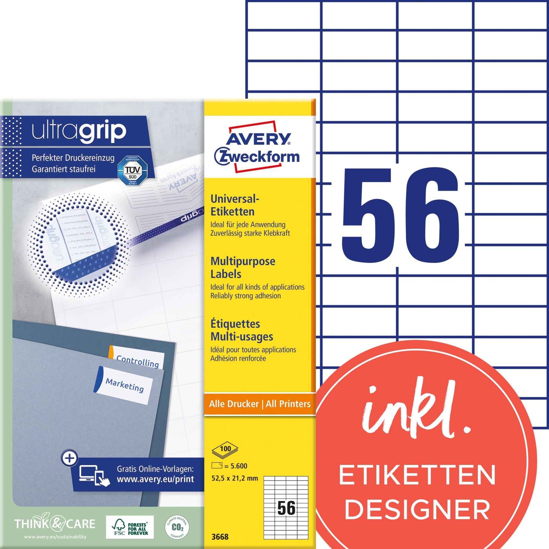Avery Zweckform Universaletikett ultragrip 52,5 x 21,2 mm (B x H)