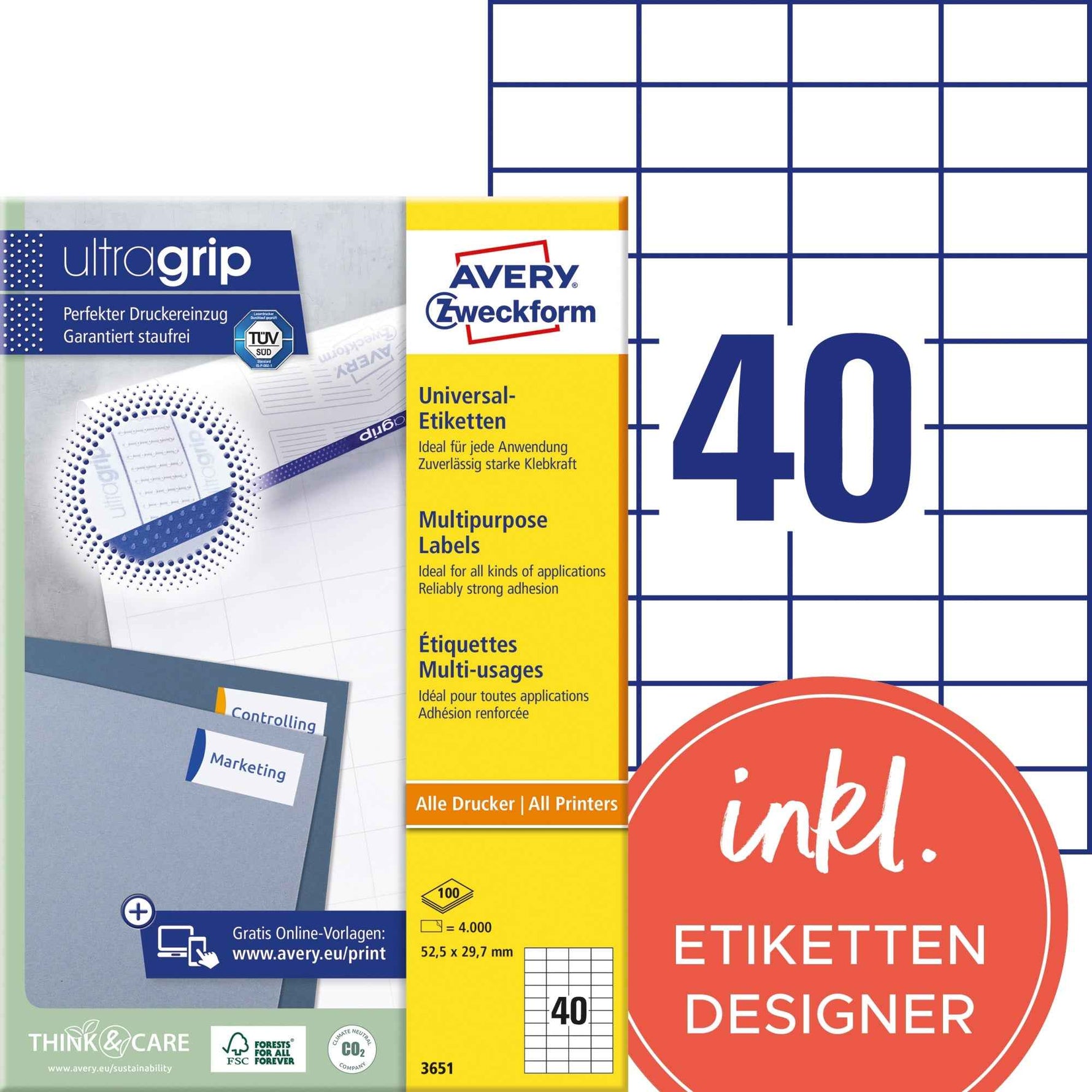 Avery Zweckform Universaletikett ultragrip 52,5 x 29,7 mm (B x H)