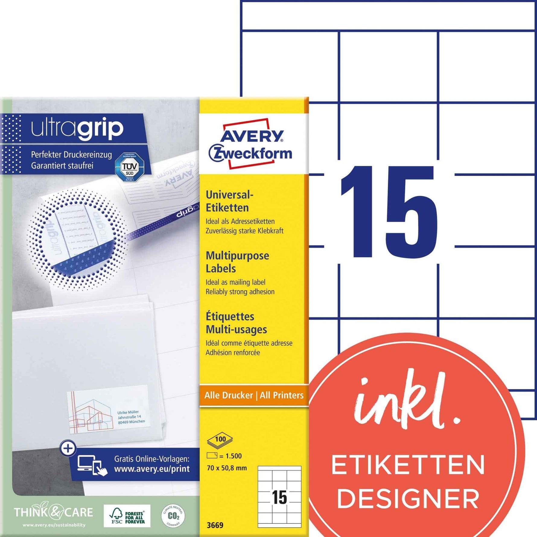 Avery Zweckform Universaletikett ultragrip 70 x 50,8 mm (B x H)