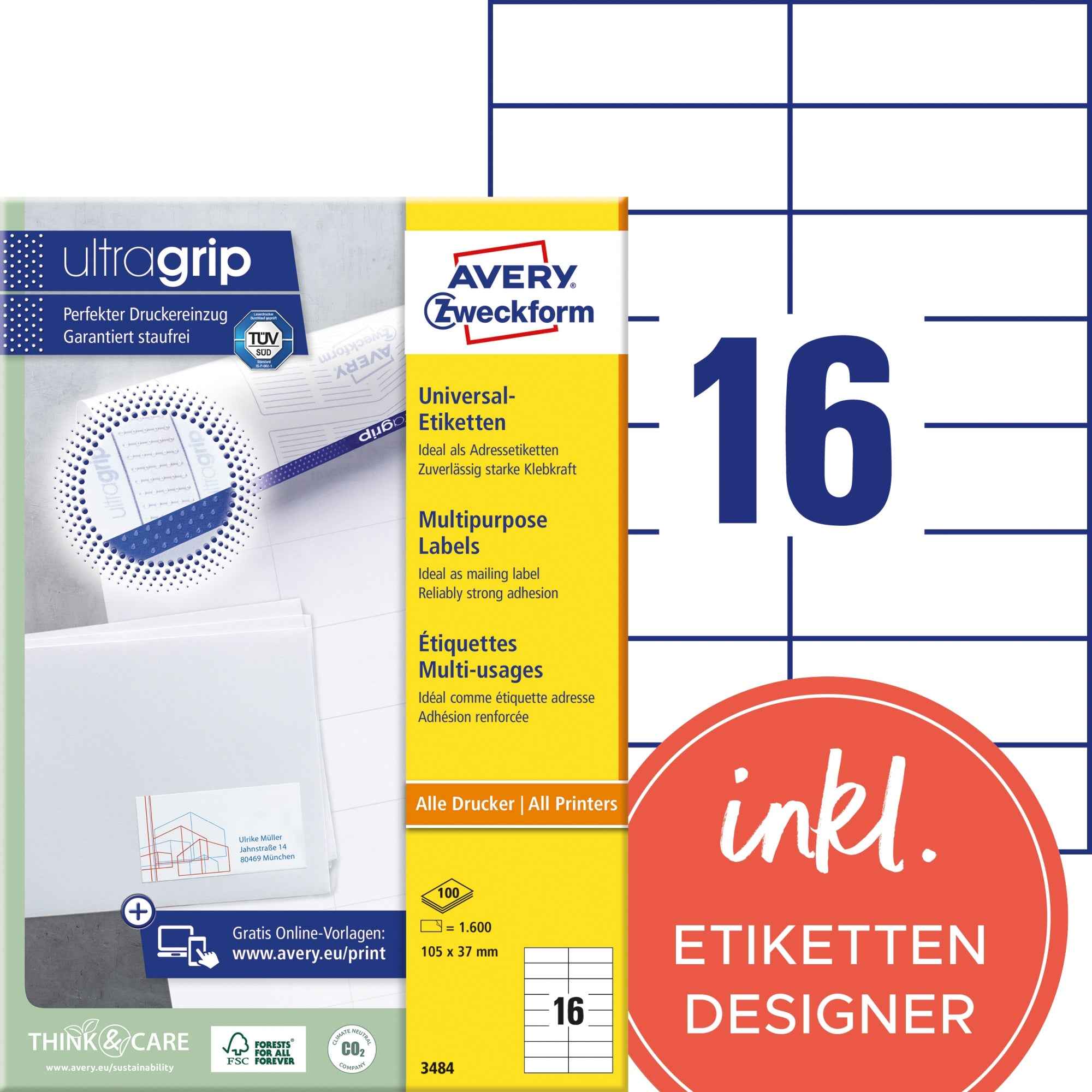 Avery Zweckform Universaletikett ultragrip 105 x 37 mm (B x H)