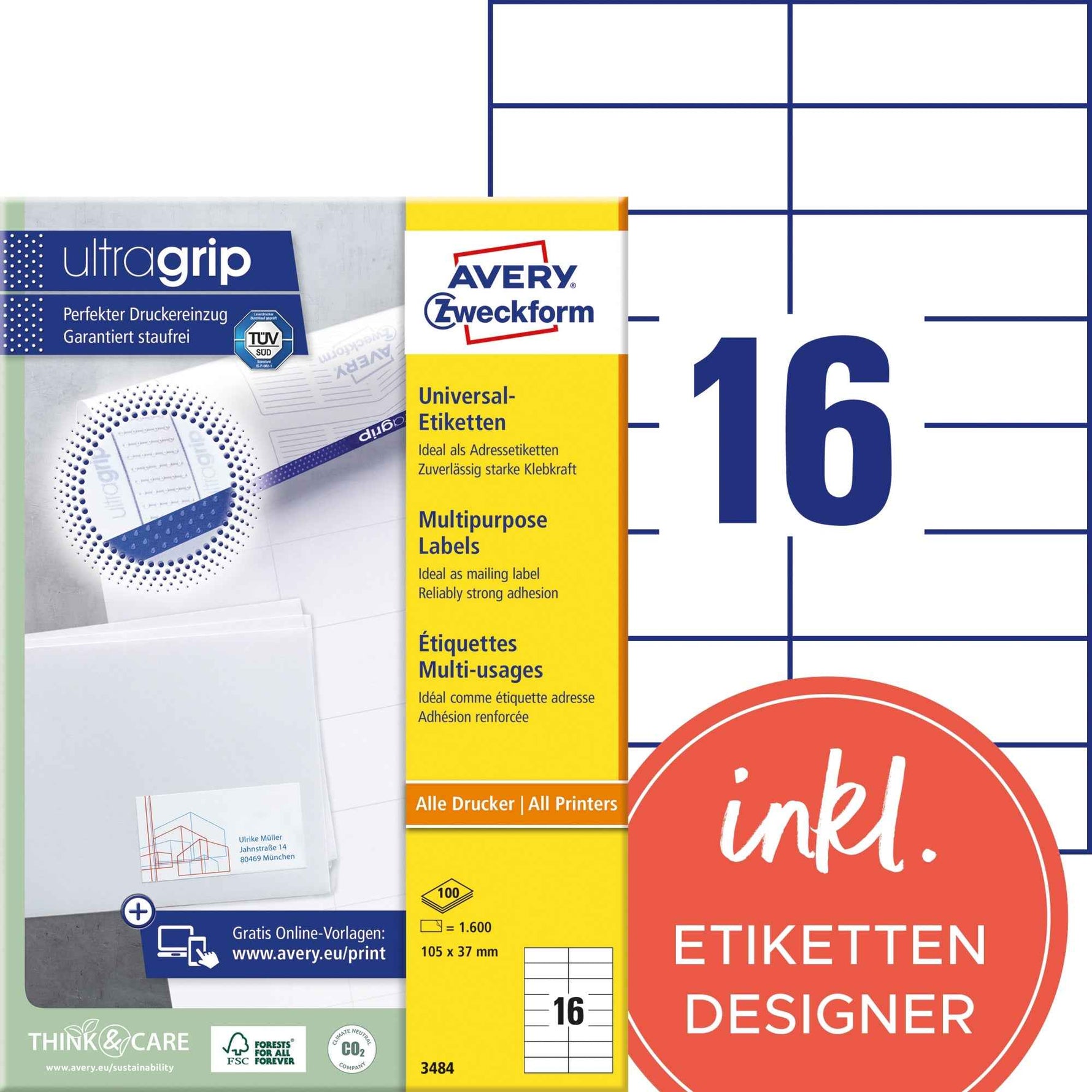 Avery Zweckform Universaletikett ultragrip 105 x 37 mm (B x H)