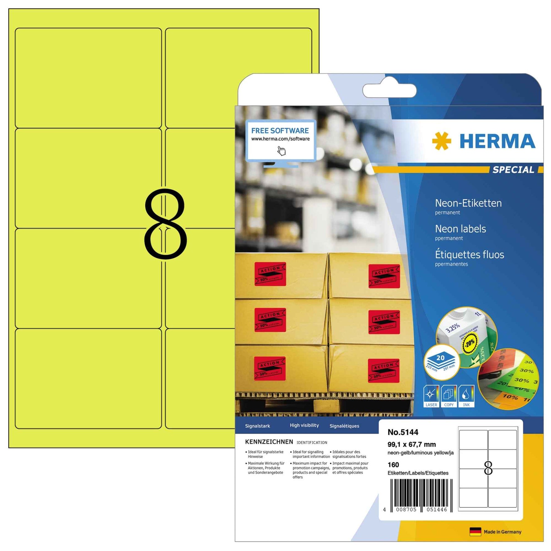 HERMA Neonetikett 99,1 x 67,7 mm (B x H)