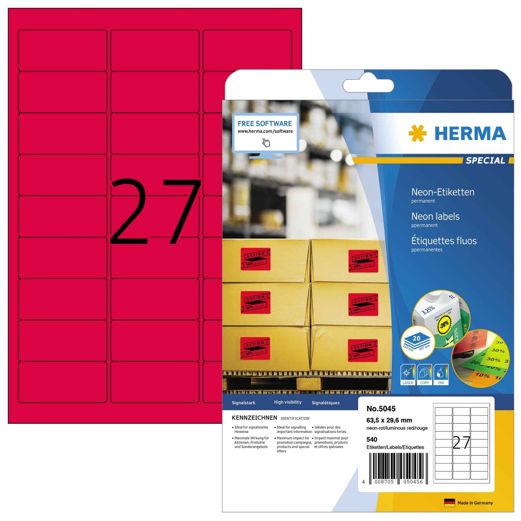 HERMA Neonetikett 63,5 x 29,6 mm (B x H)