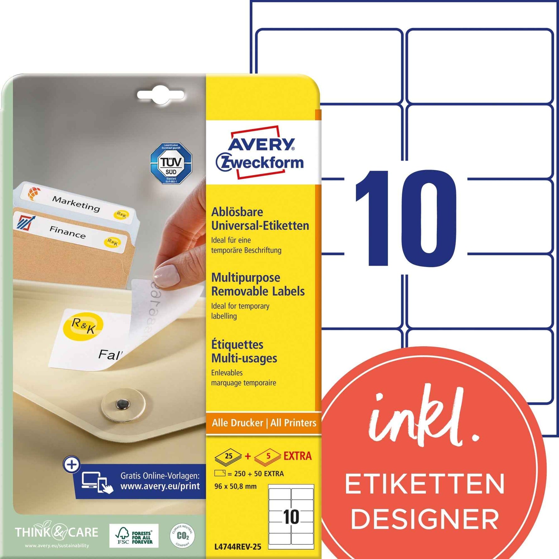 Avery Zweckform Universaletikett 96 x 50,8 mm (B x H)