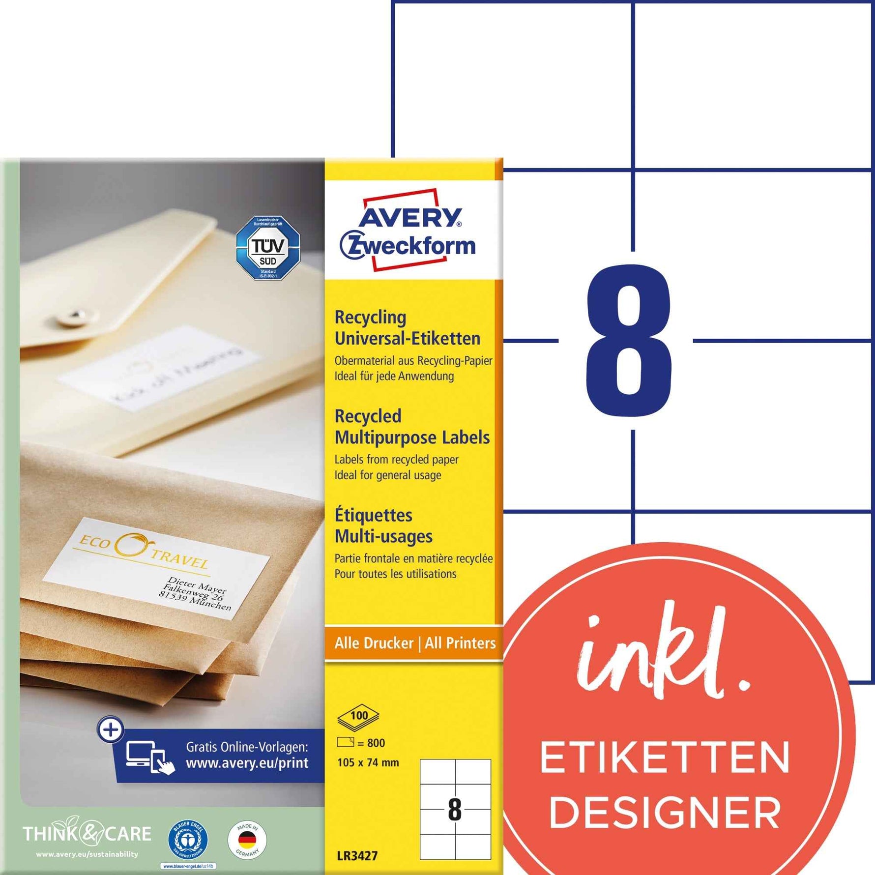 Avery Zweckform Universaletikett Recycling 105 x 74 mm (B x H)