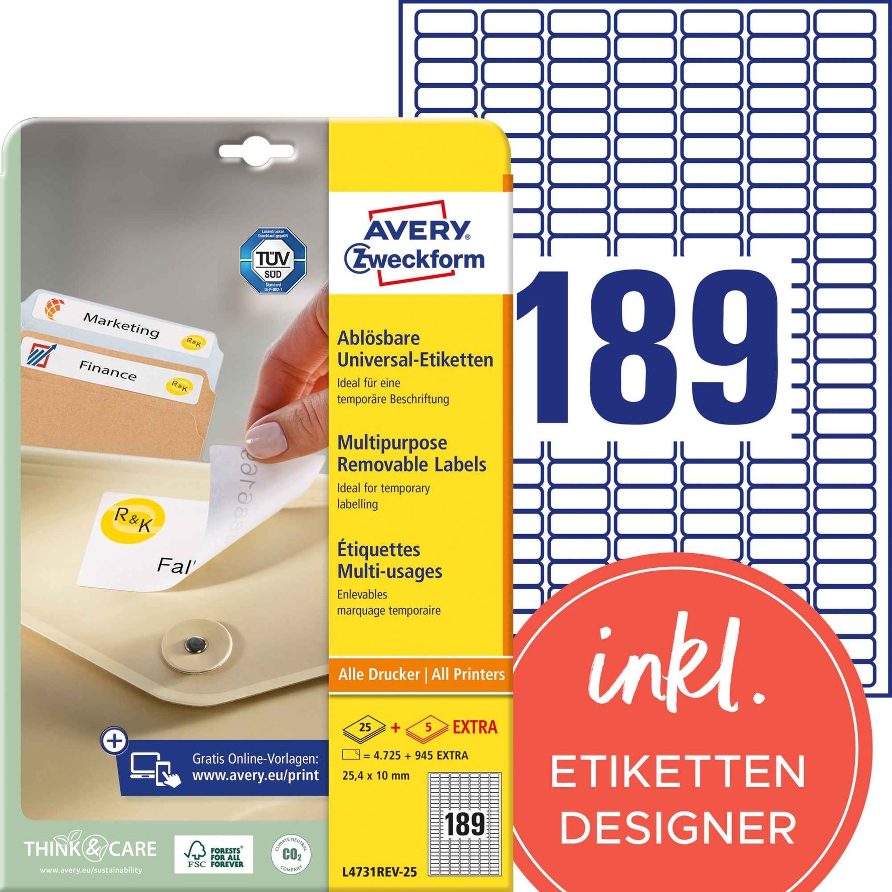 Avery Zweckform Universaletikett 25,4 x 10 mm (B x H)