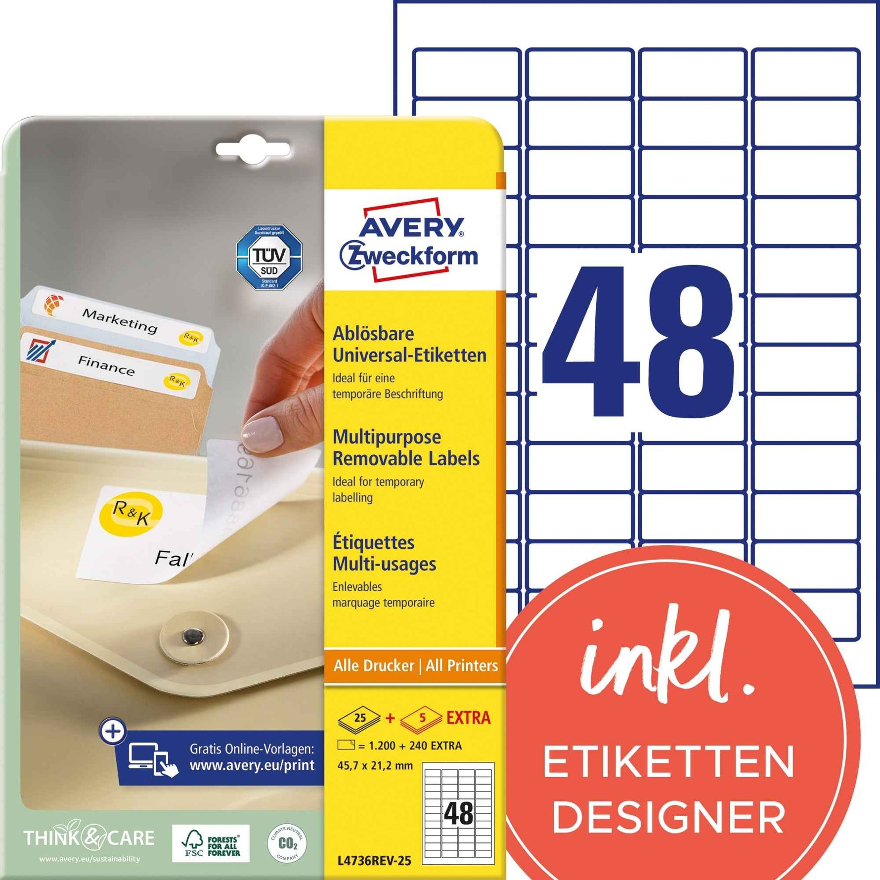 Avery Zweckform Universaletikett 45,7 x 21,2 mm (B x H)