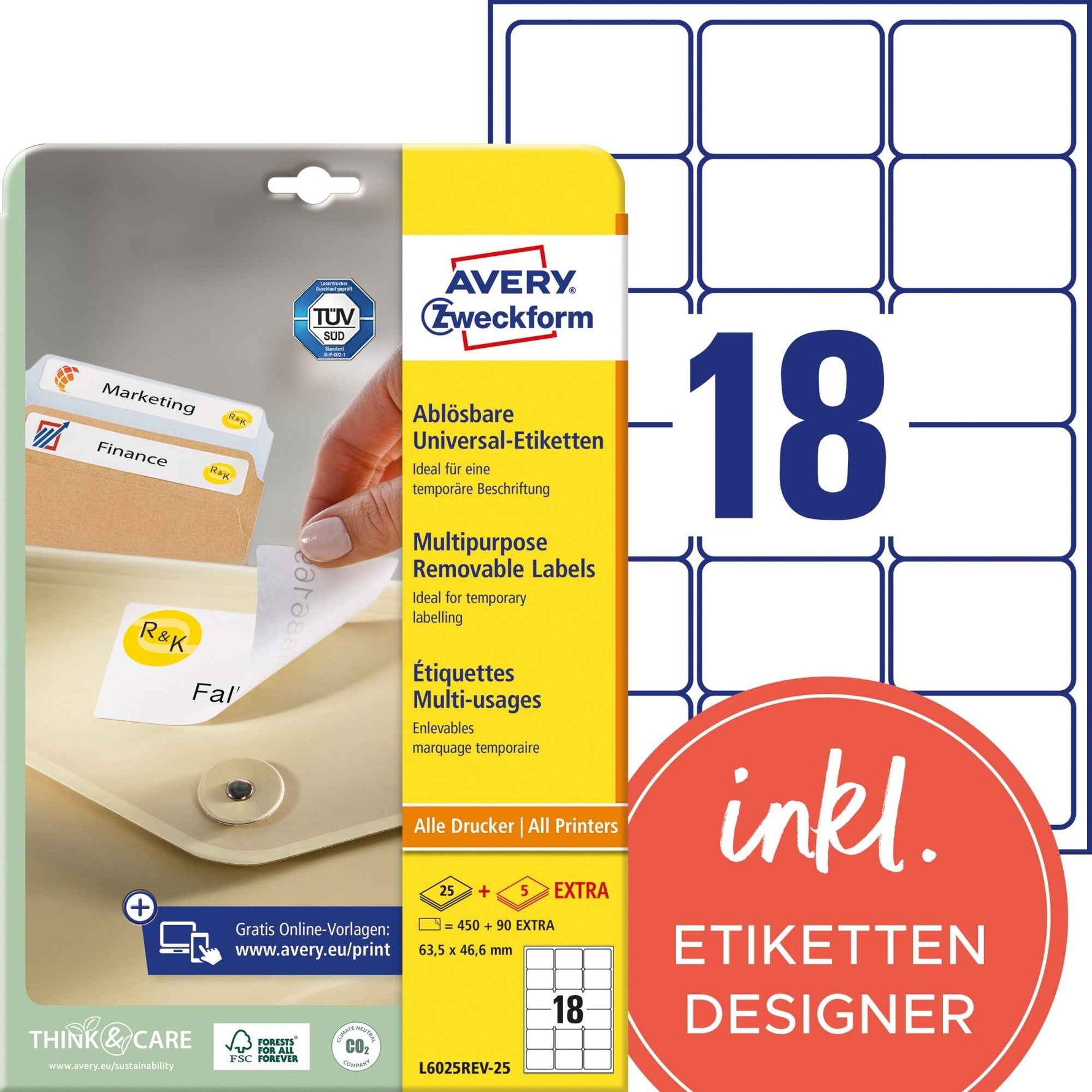 Avery Zweckform Universaletikett 63,5 x 46,6 mm (B x H)