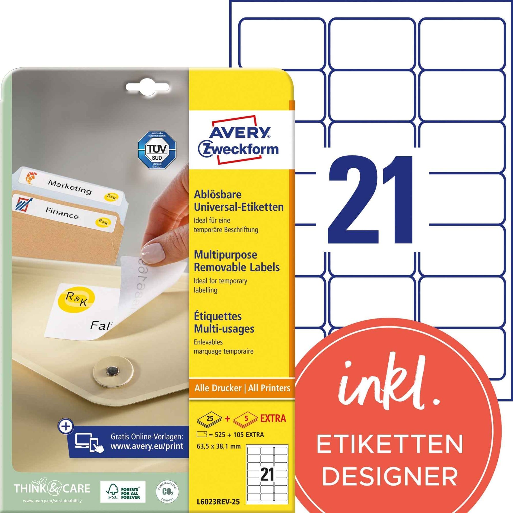 Avery Zweckform Universaletikett 63,5 x 38,1 mm (B x H)