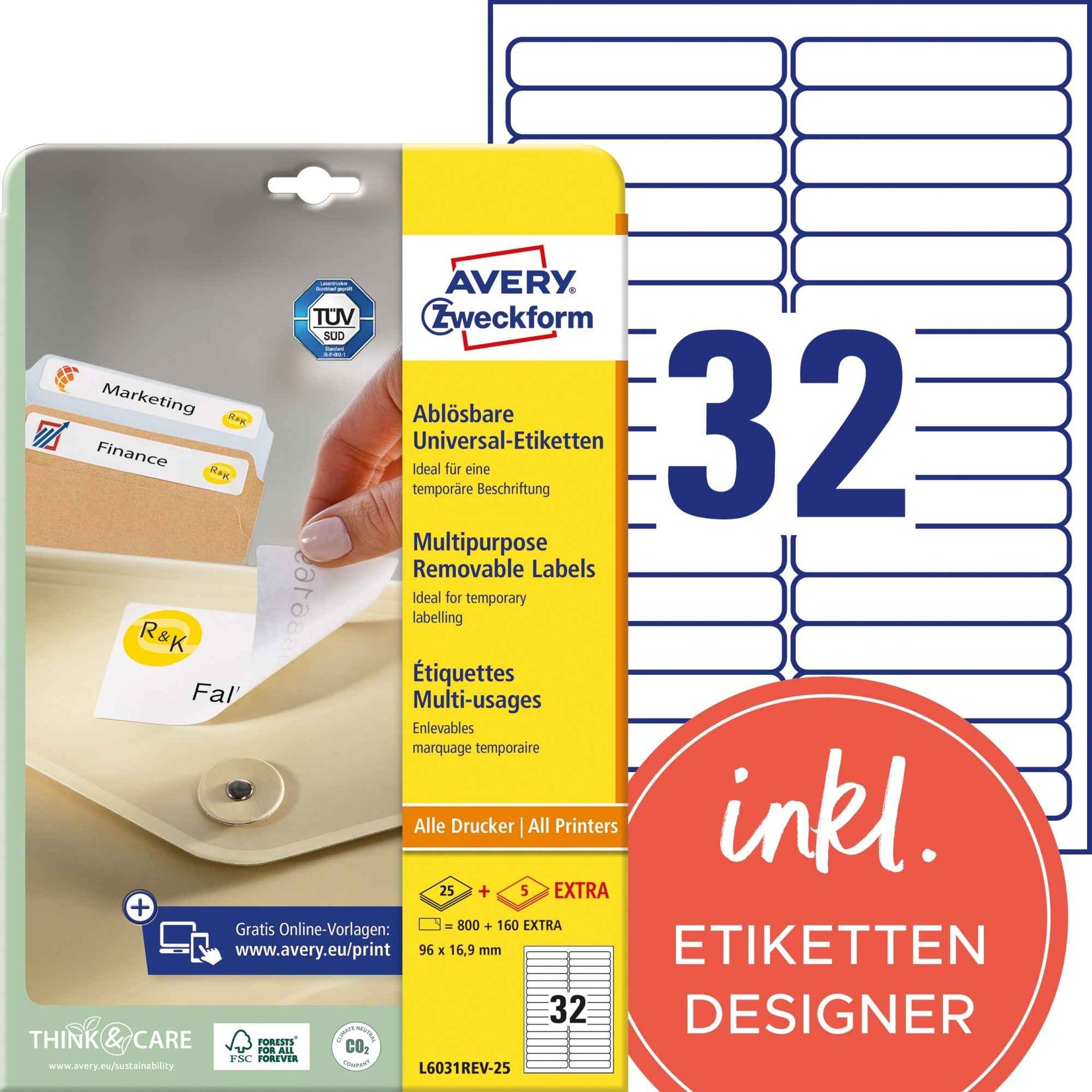 Avery Zweckform Universaletikett 96 x 16,9 mm (B x H)
