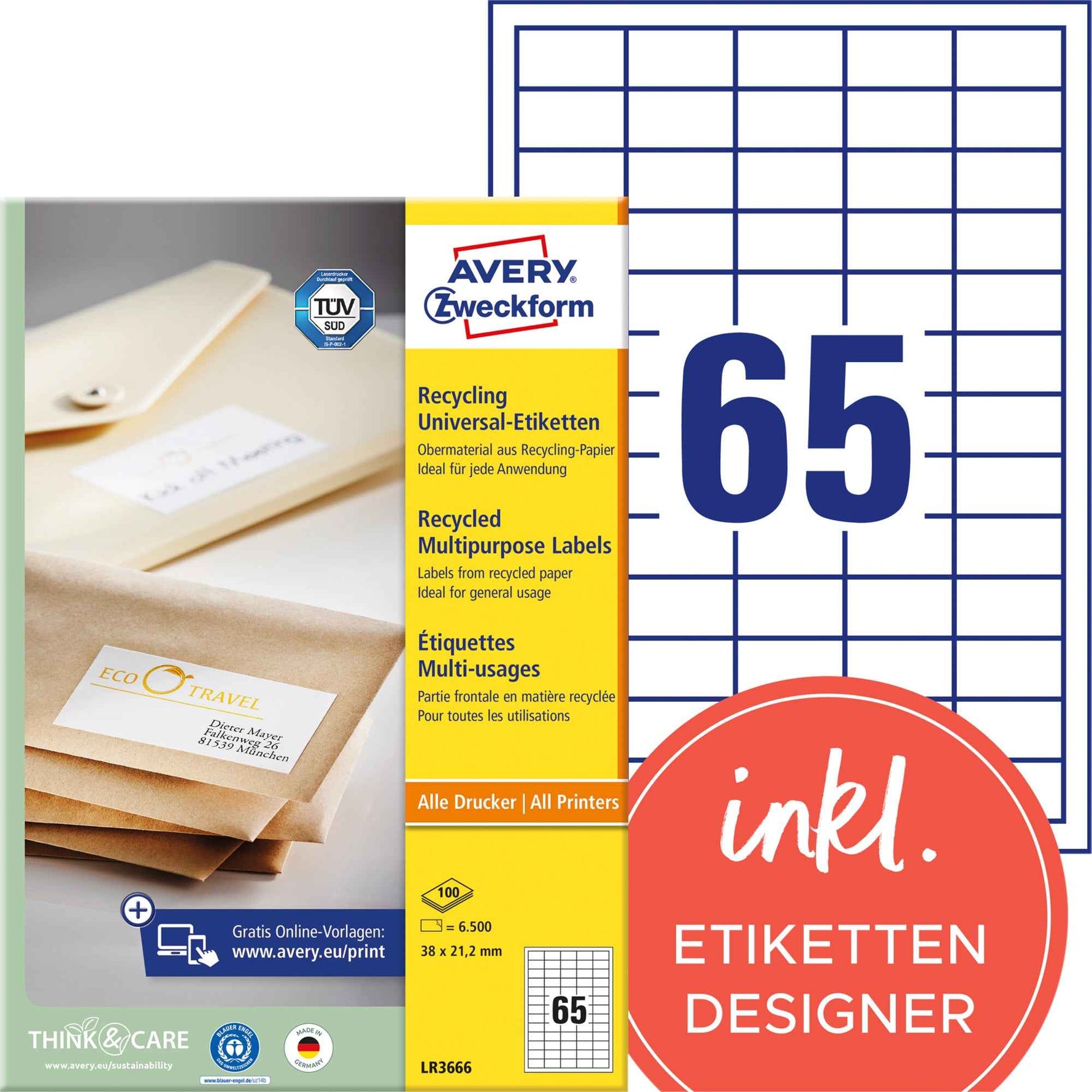 Avery Zweckform Universaletikett Recycling 38 x 21,2 mm (B x H)