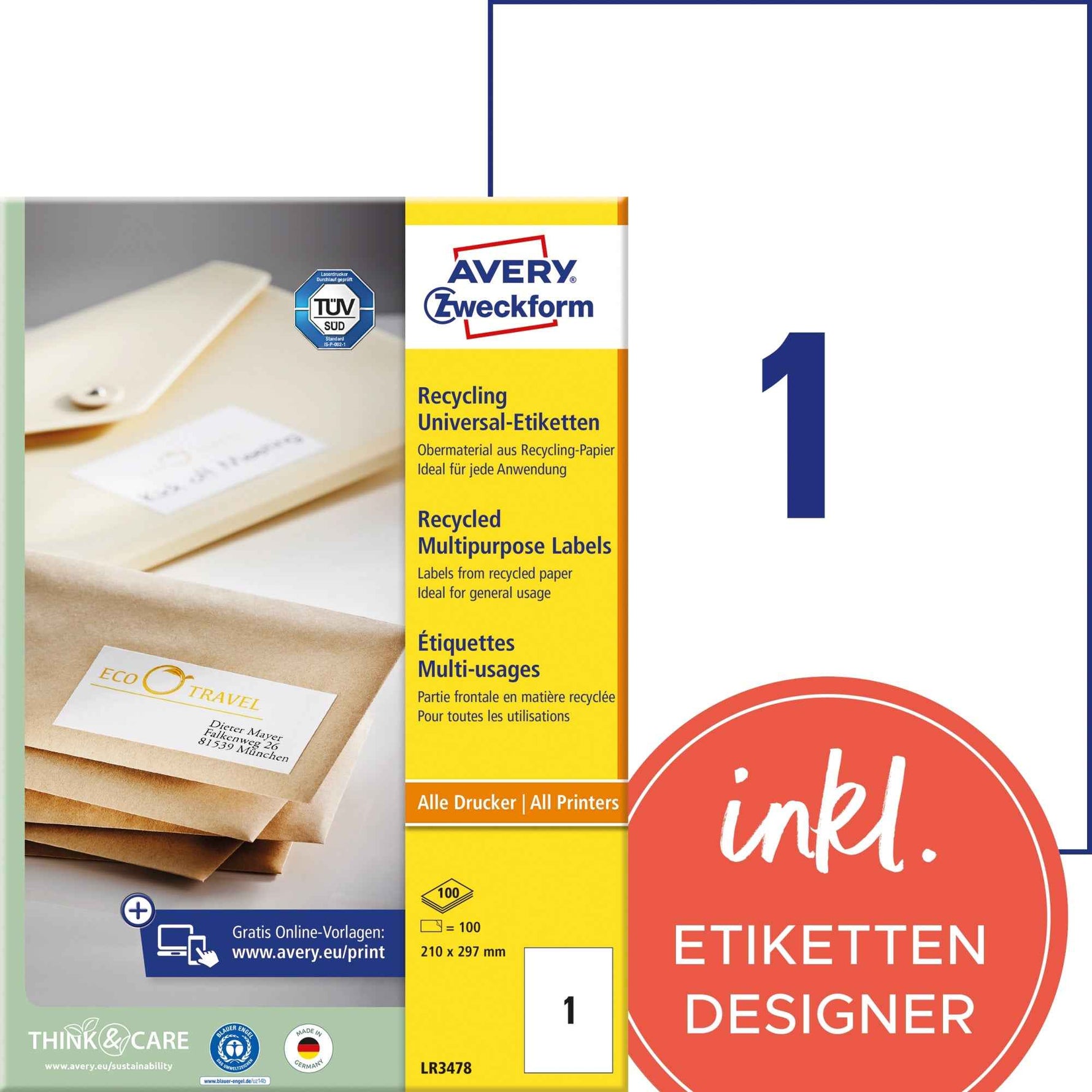 Avery Zweckform Universaletikett Recycling 210 x 297 mm (B x H)
