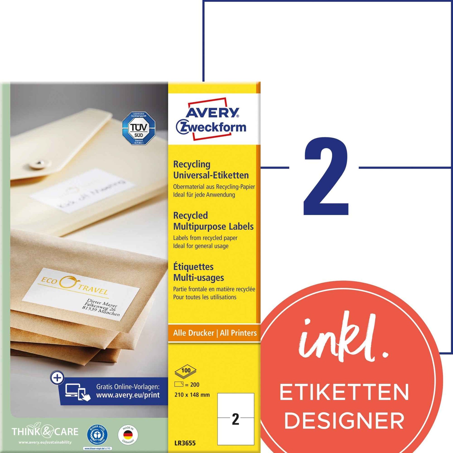 Avery Zweckform Universaletikett Recycling 210 x 148 mm (B x H)