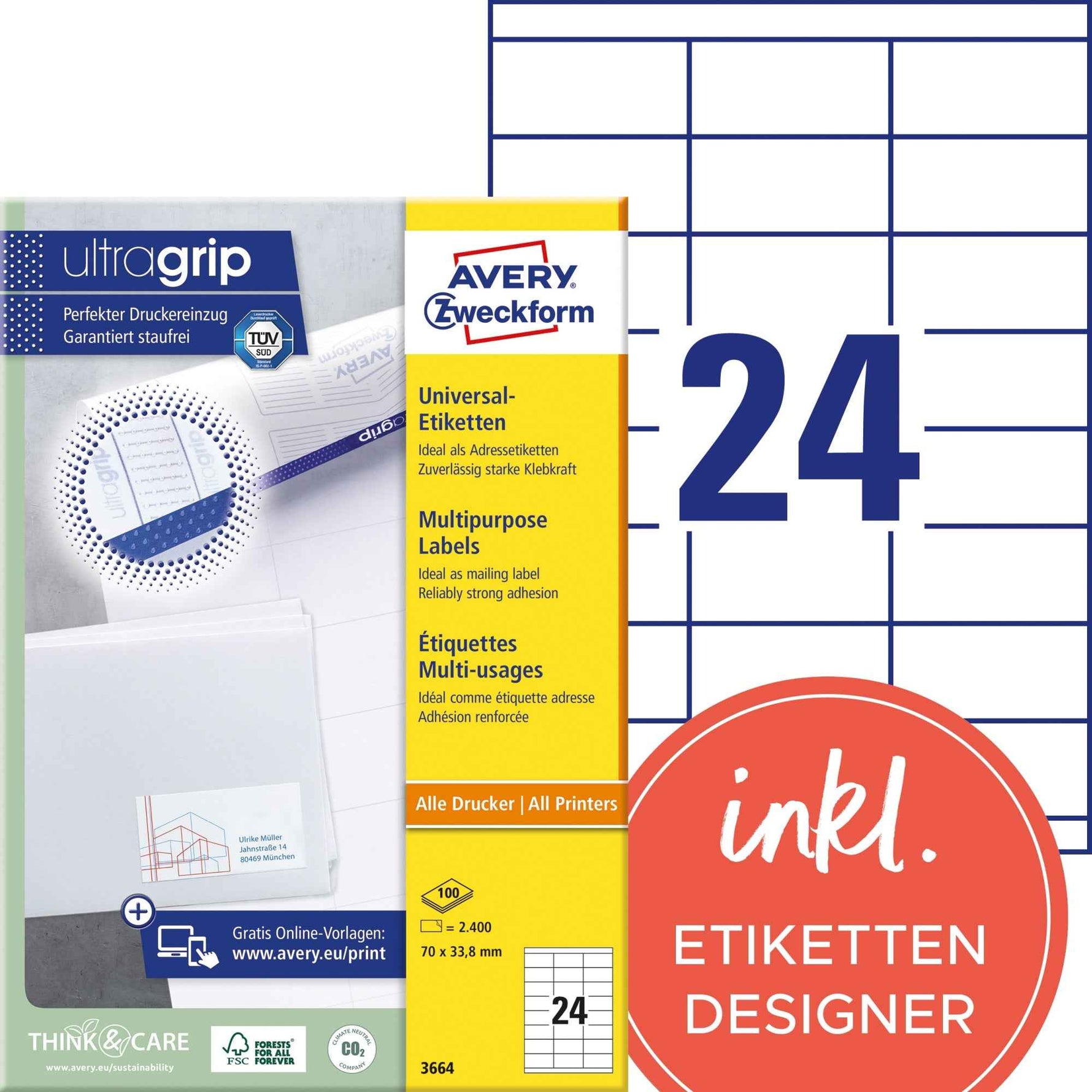 Avery Zweckform Universaletikett ultragrip 70 x 33,8 mm (B x H)