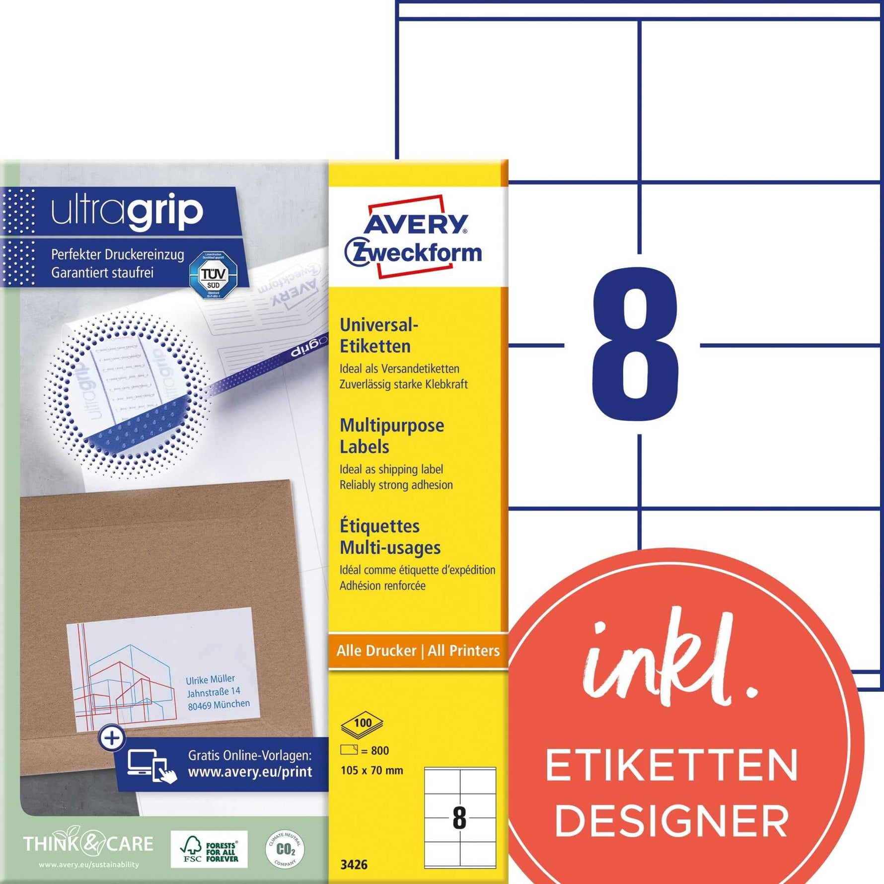Avery Zweckform Universaletikett ultragrip 105 x 70 mm (B x H)