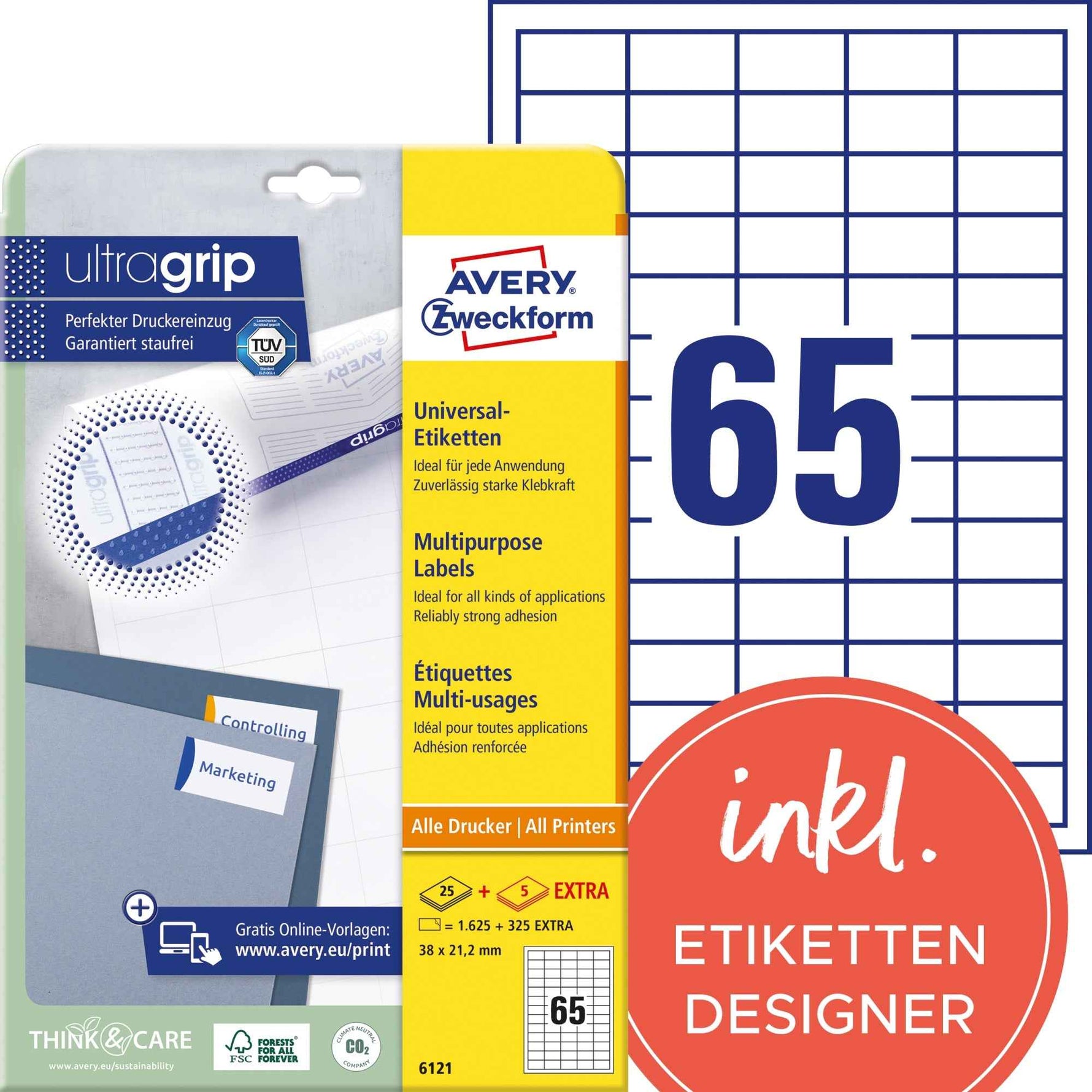 Avery Zweckform Universaletikett ultragrip 38 x 21,2 mm (B x H)