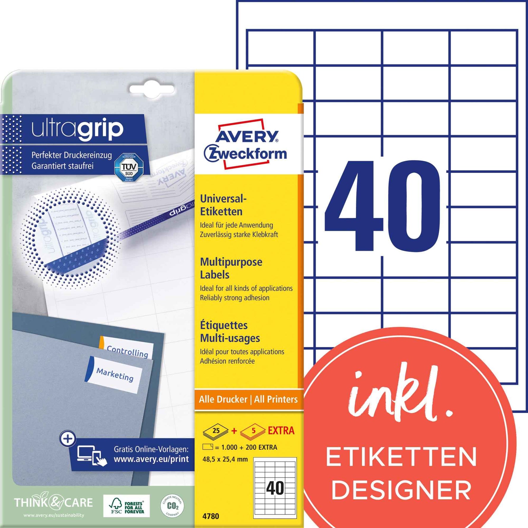 Avery Zweckform Universaletikett ultragrip 48,5 x 25,4 mm (B x H)
