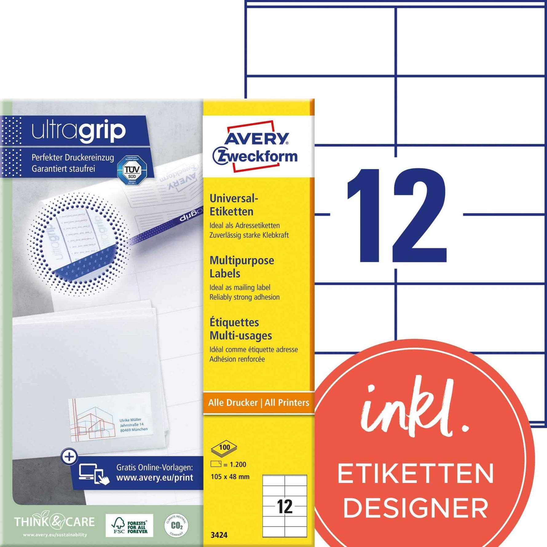 Avery Zweckform Universaletikett ultragrip 105 x 48 mm (B x H)