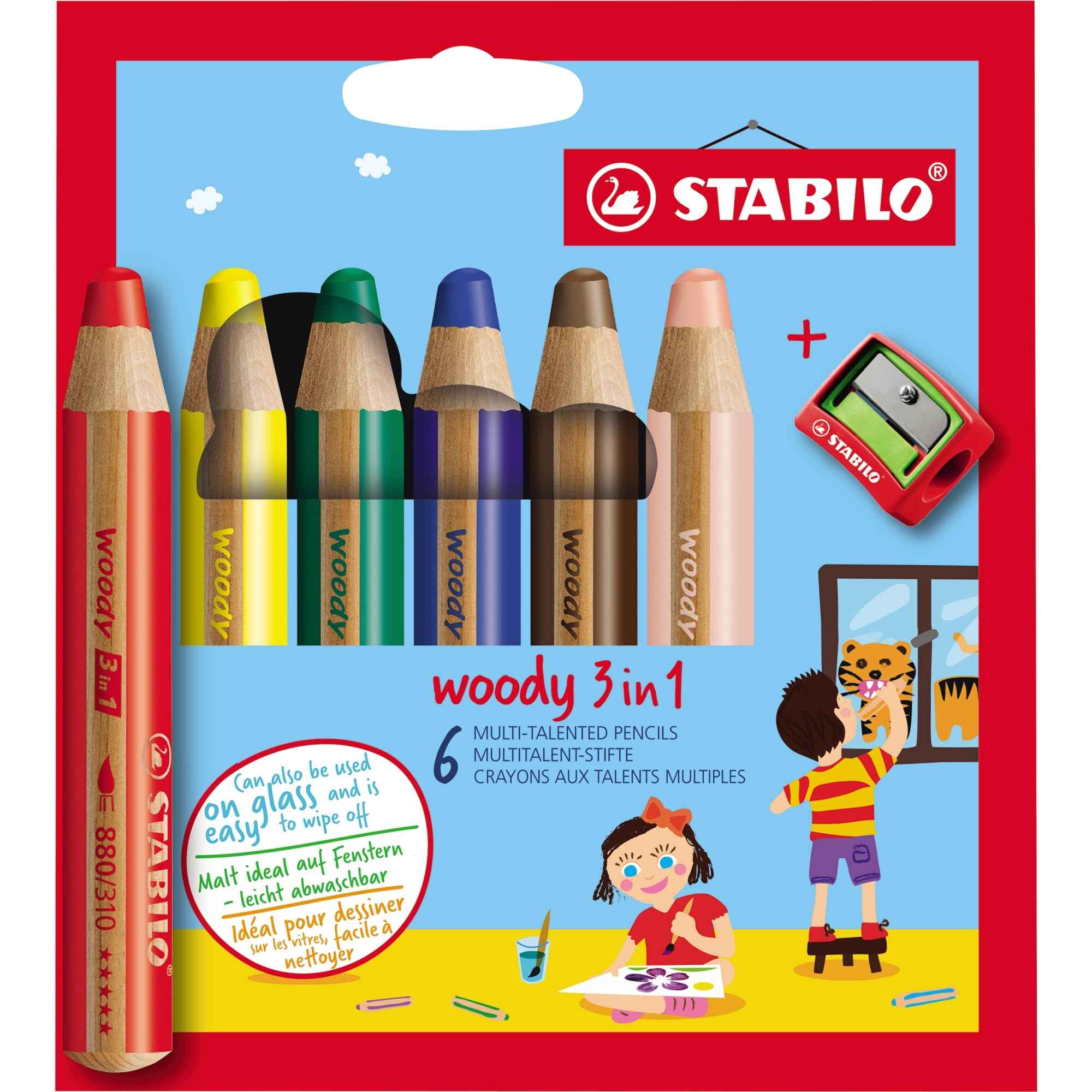 STABILO® Buntstift woody 3 in 1 inkl. Spitzer 6 St./Pack.