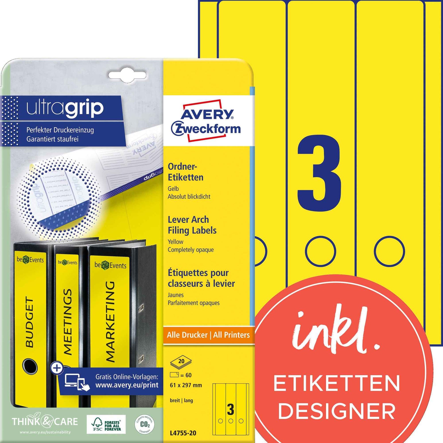 Avery Zweckform Ordnerrückenetikett ultragrip breit/lang