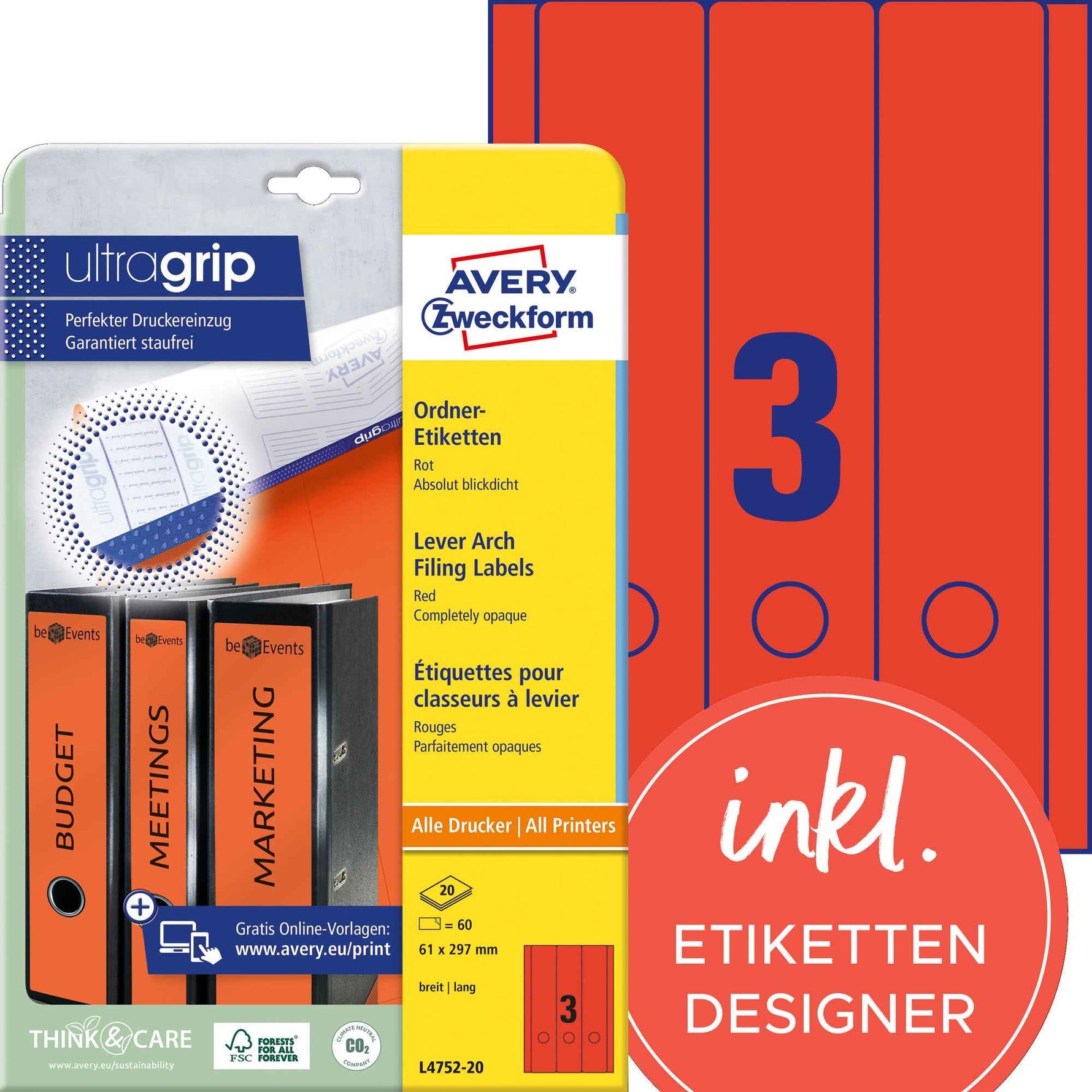 Avery Zweckform Ordnerrückenetikett ultragrip breit/lang