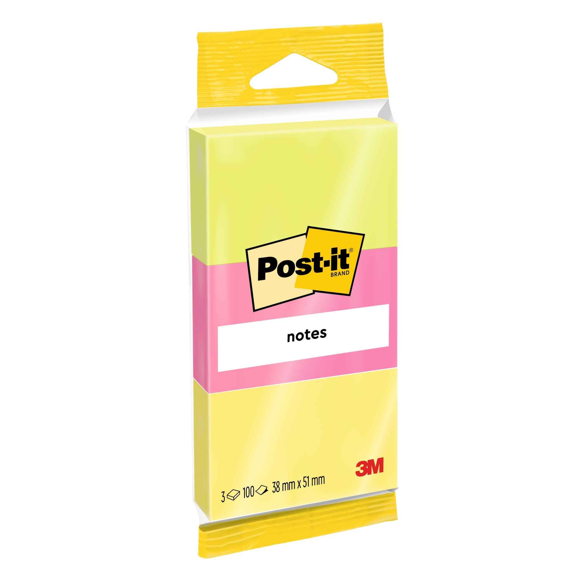 Post-it® Haftnotiz Notes neon 38 x 51 mm (B x H) 3 Block/Pack.