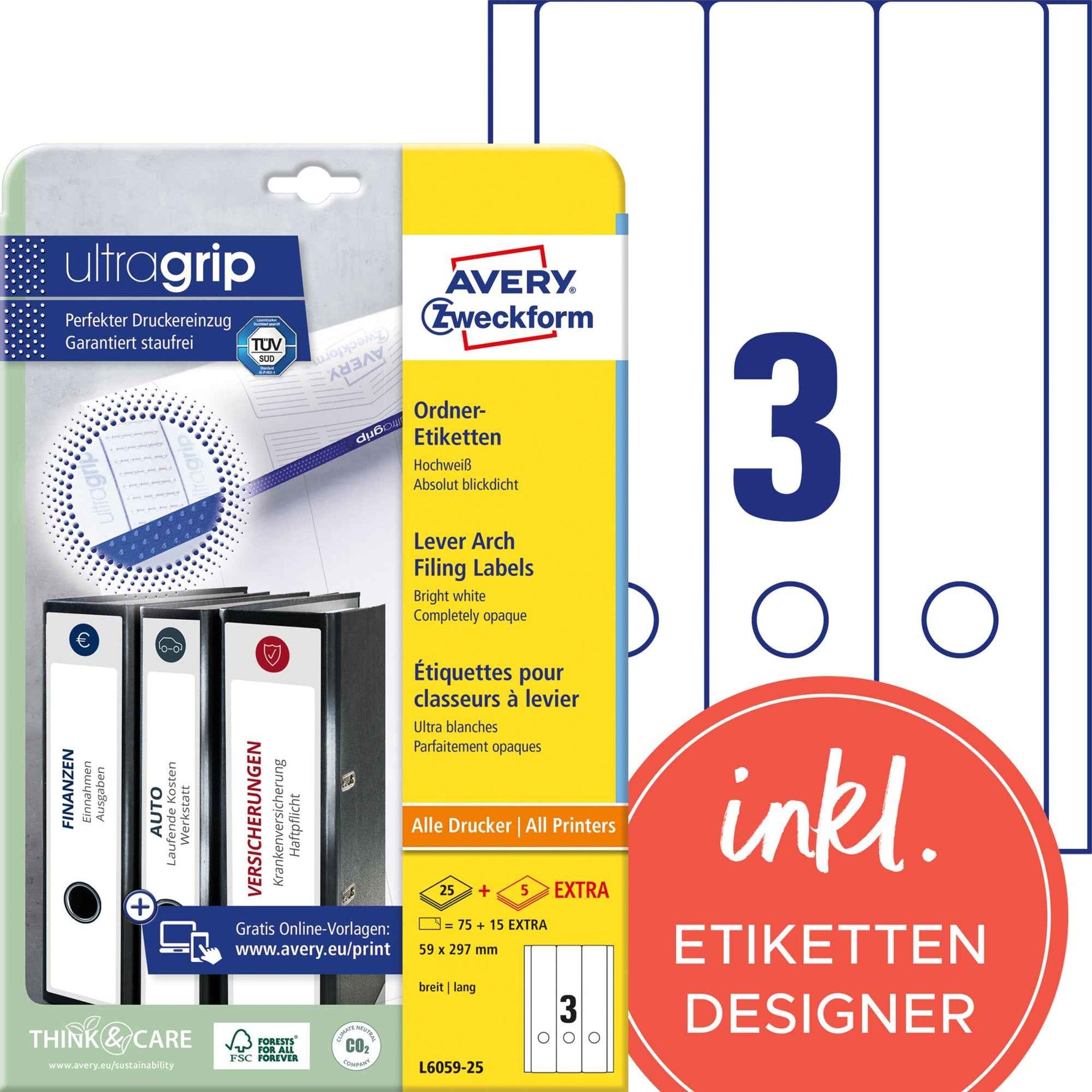 Avery Zweckform Ordnerrückenetikett ultragrip breit/lang
