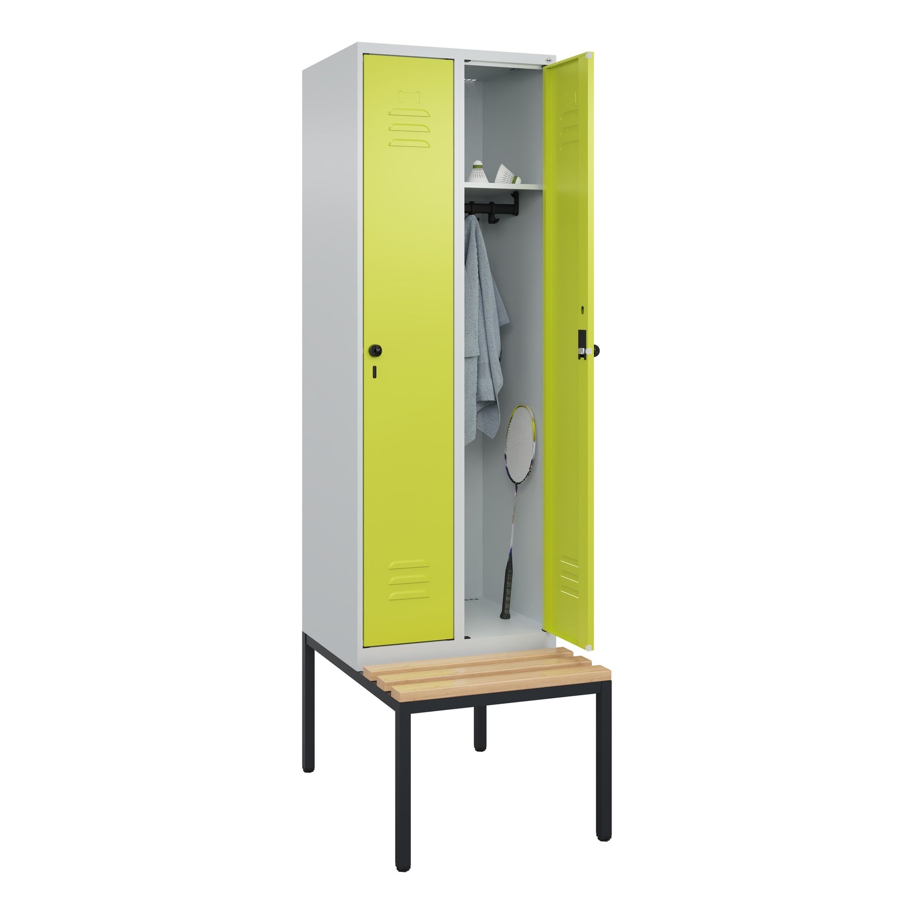 C+P Kleiderspind Classic PLUS mit untergebauter Sitzbank 2 Abteile lichtgrau – Produktbild 2