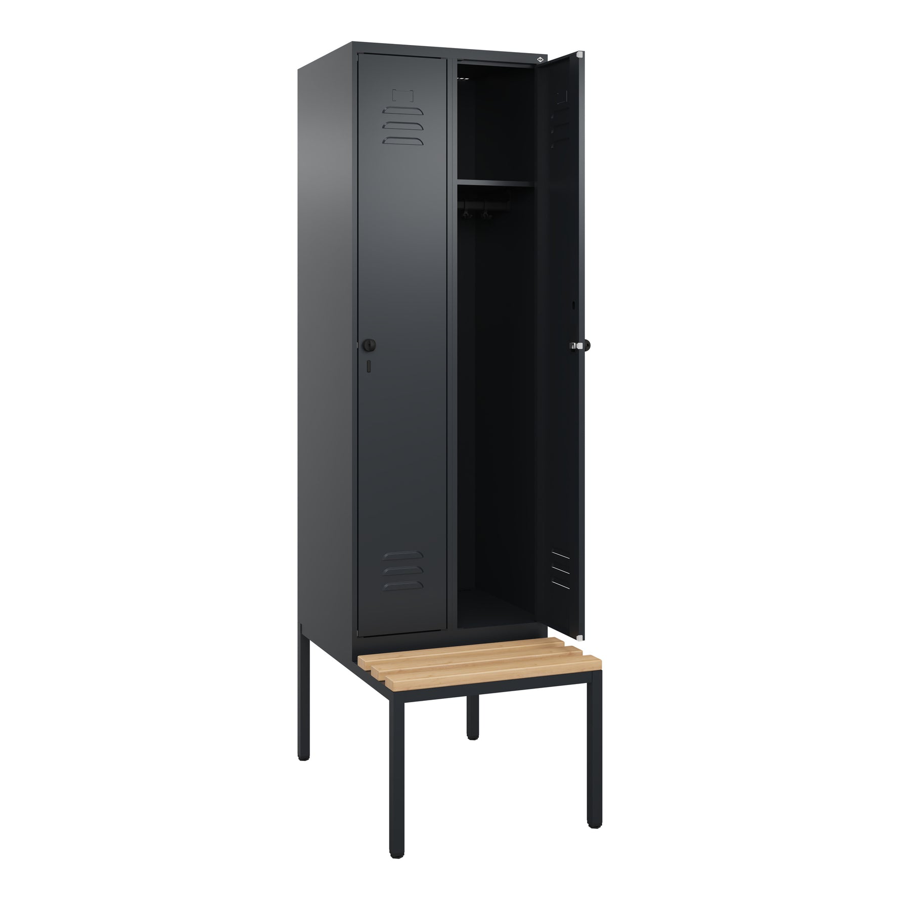 C+P Kleiderspind Classic PLUS mit untergebauter Sitzbank 2 Abteile schwarzgrau – Produktbild 2